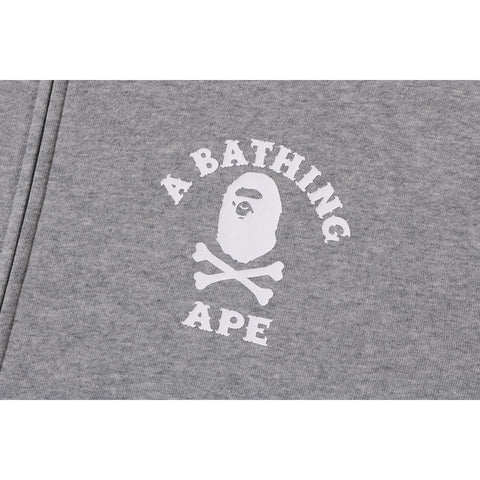 Bape Ape Crossbone College Zip Hoodie Grey