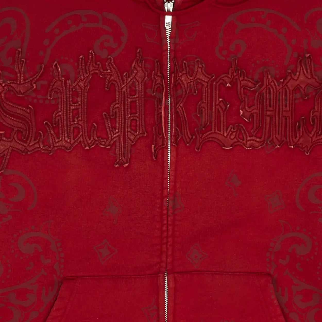 Supreme Leather Applique Zip Up Hooded Sweatshirt Burnt Red