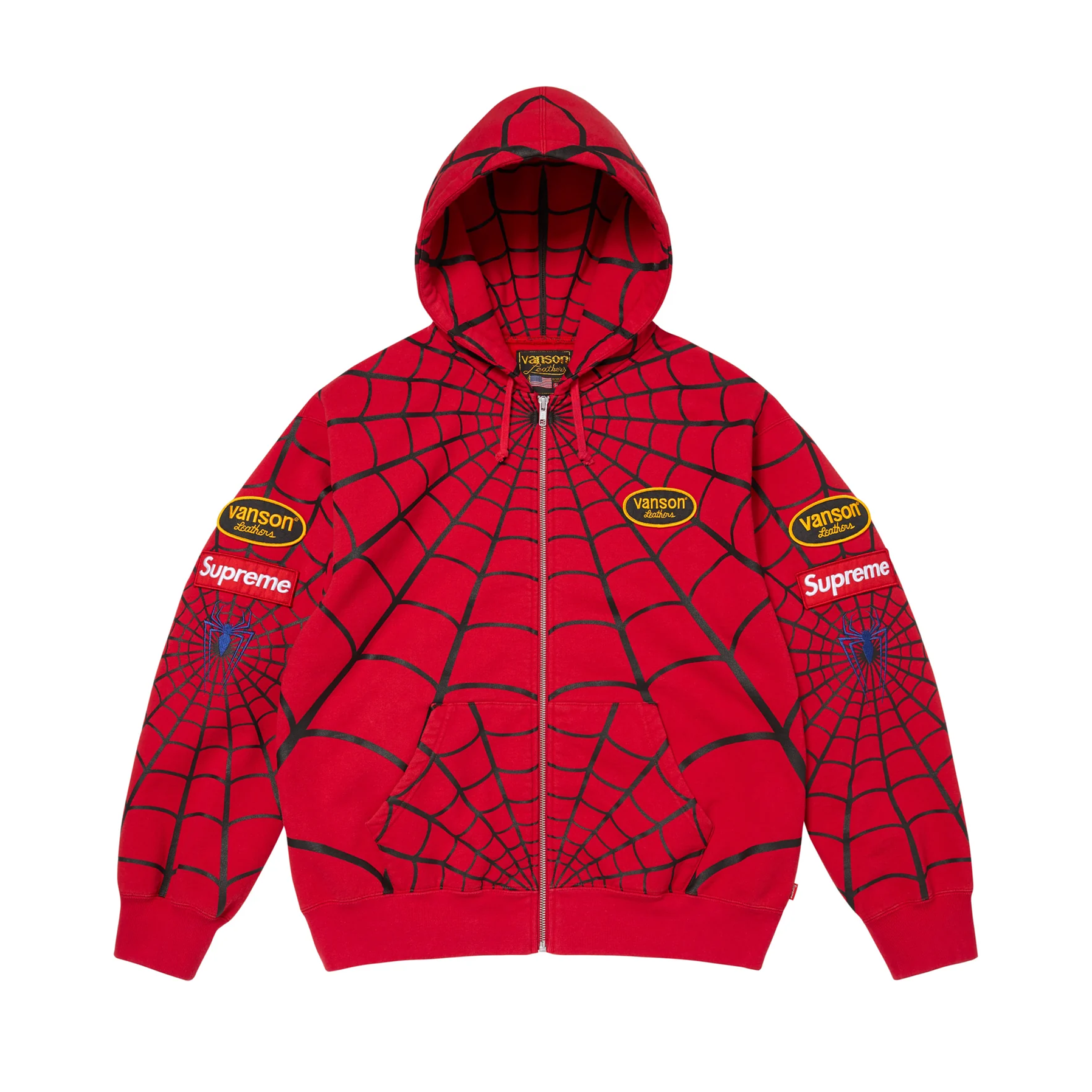 Supreme Vanson Spider-Man Sweater 赤 Mサイズ Supreme Vanson Leathers Spider-Man Zip Up Hooded Sweatshirt Red