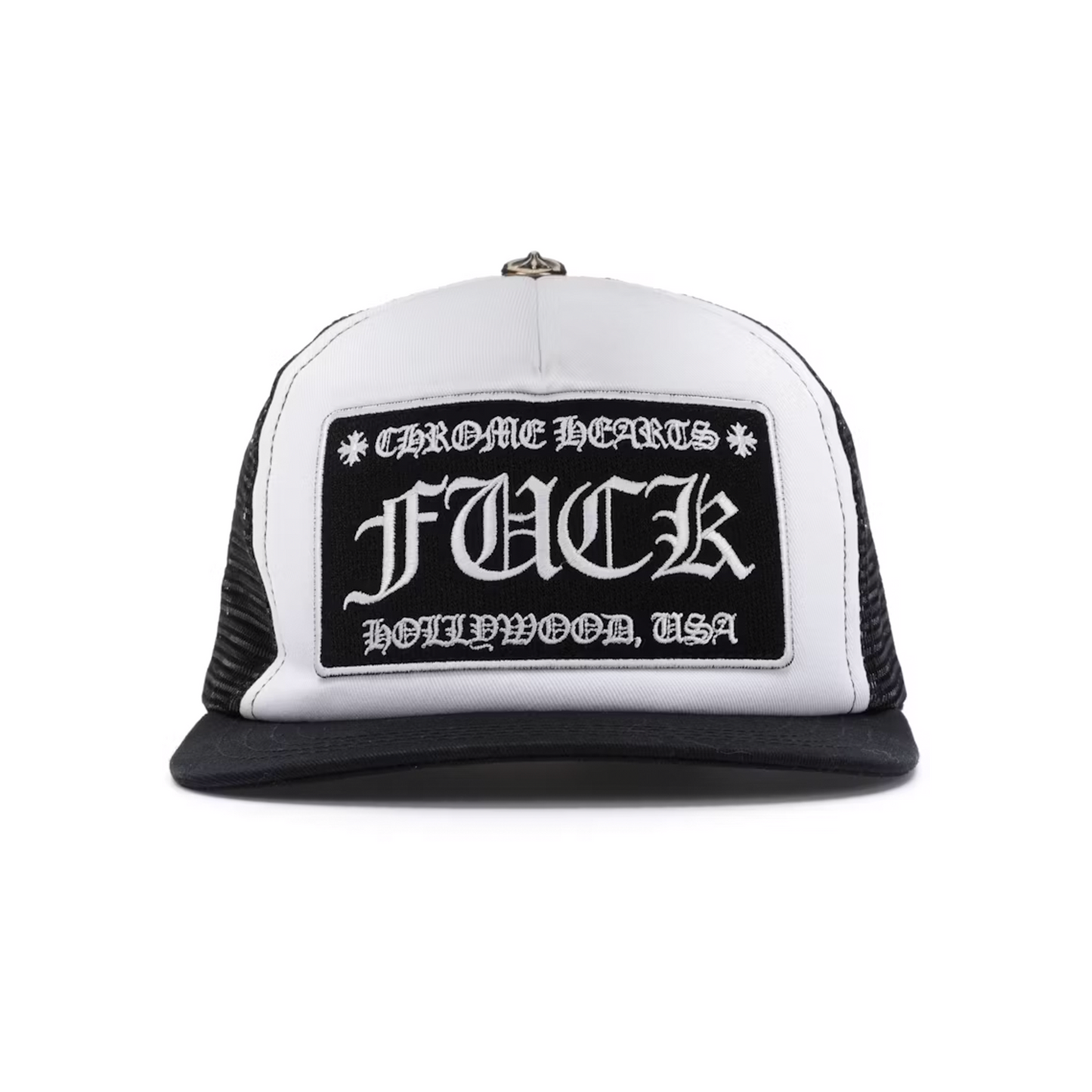 Chrome Hearts FUCK Hollywood Trucker Hat Black/White