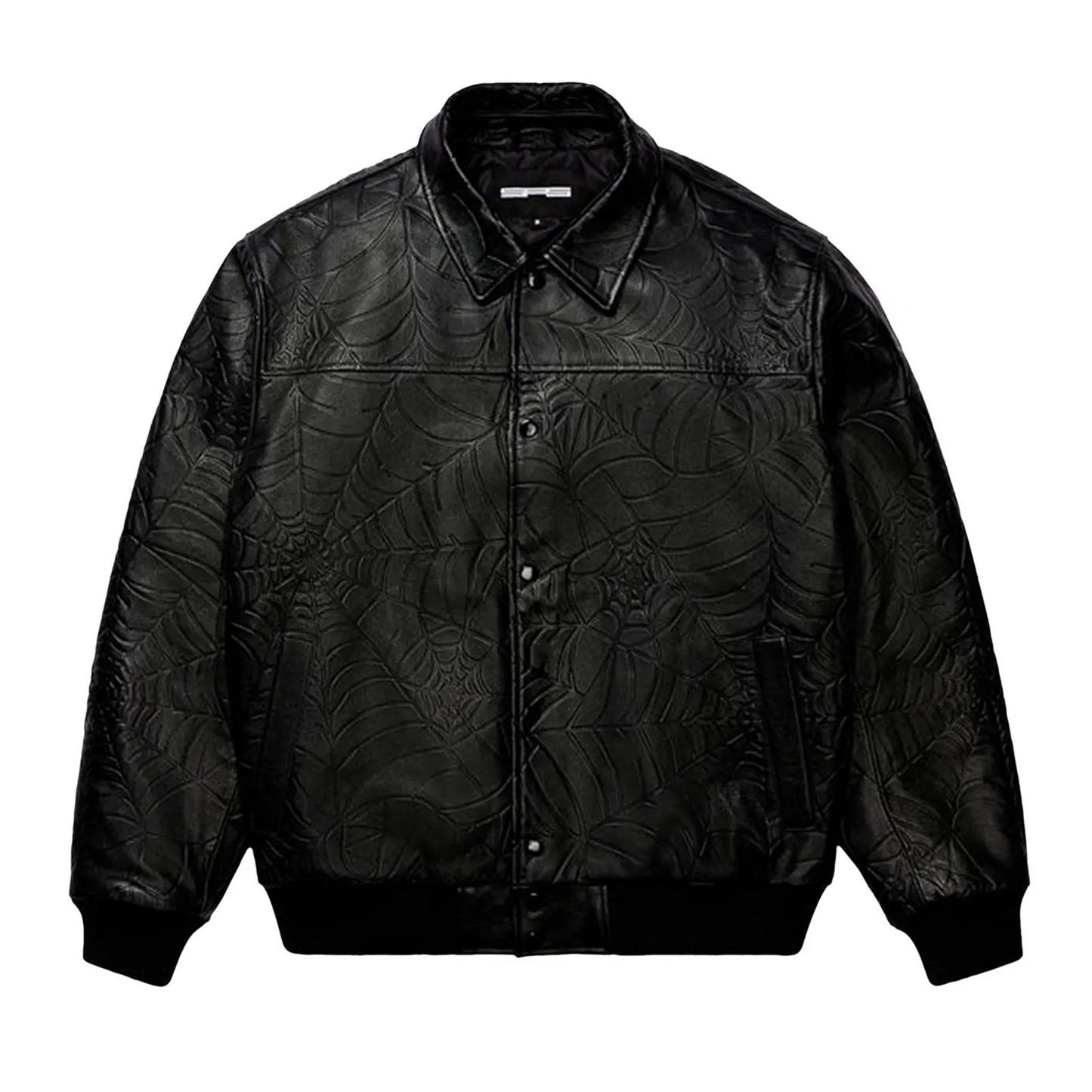Sp5der Debossed Web Leather Jacket Black