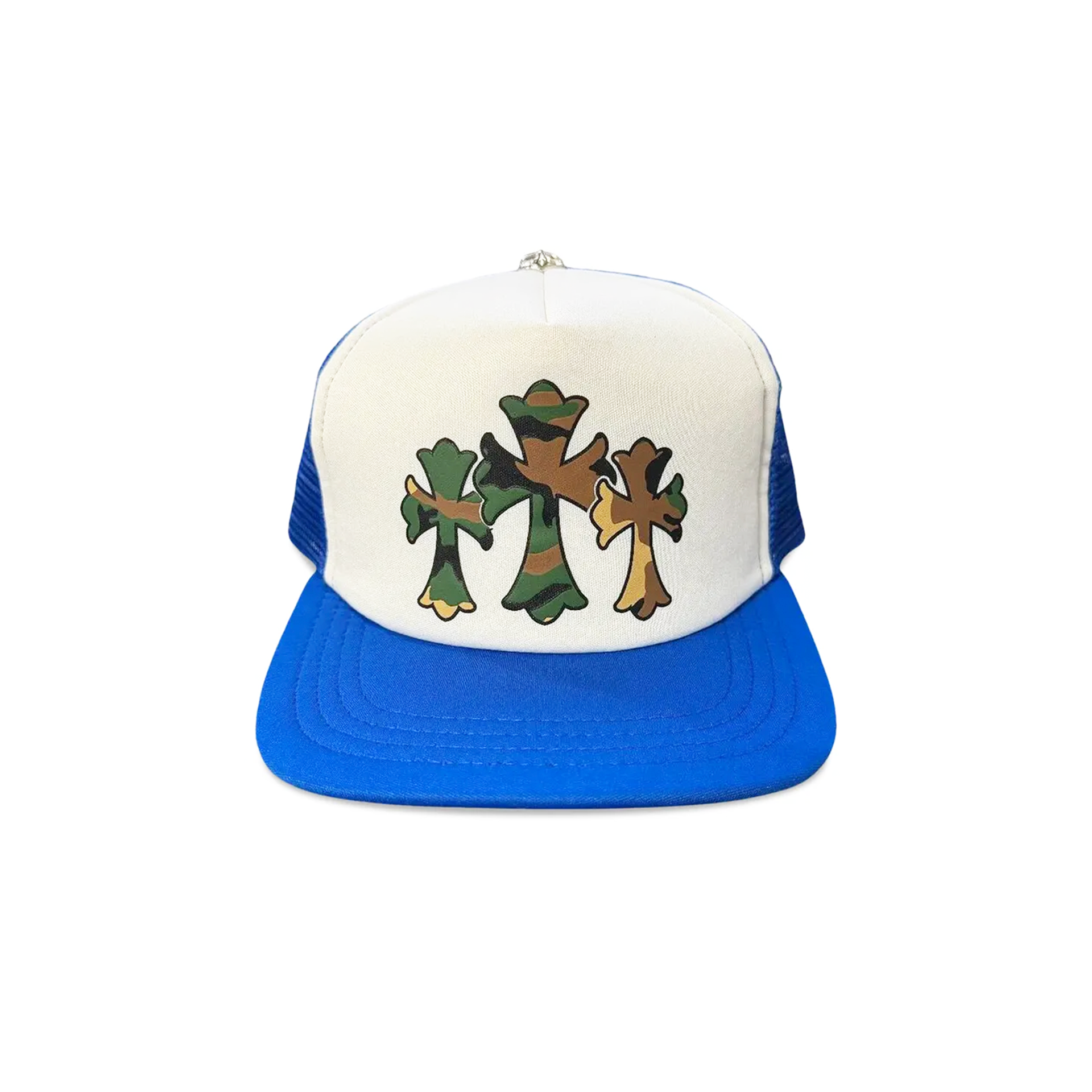 Chrome Hearts Triple Cross Trucker Hat Blue White – DISTRICT ONE NY