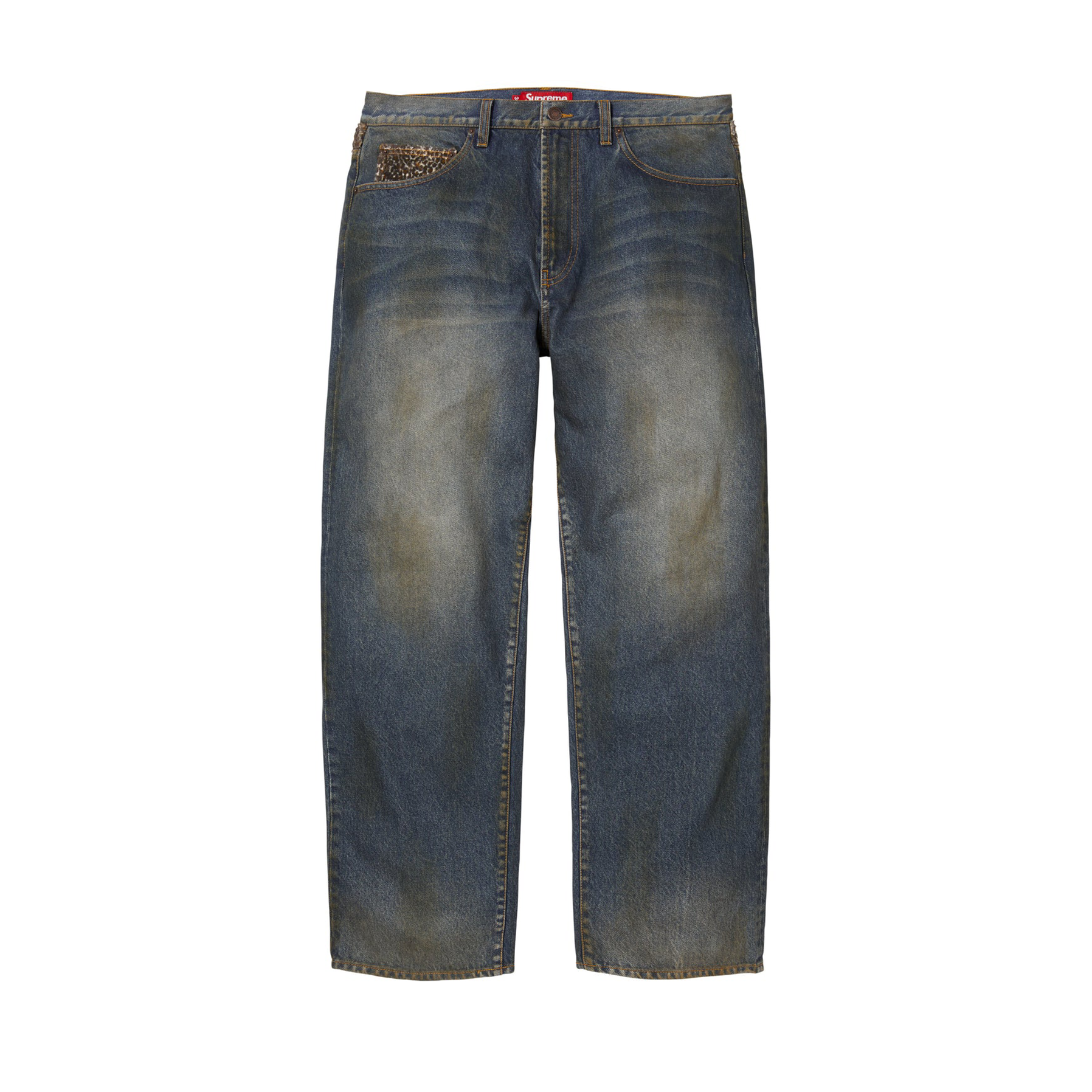 Supreme Leopard Faux Fur Loose Fit Jean Washed Indigo (FW25