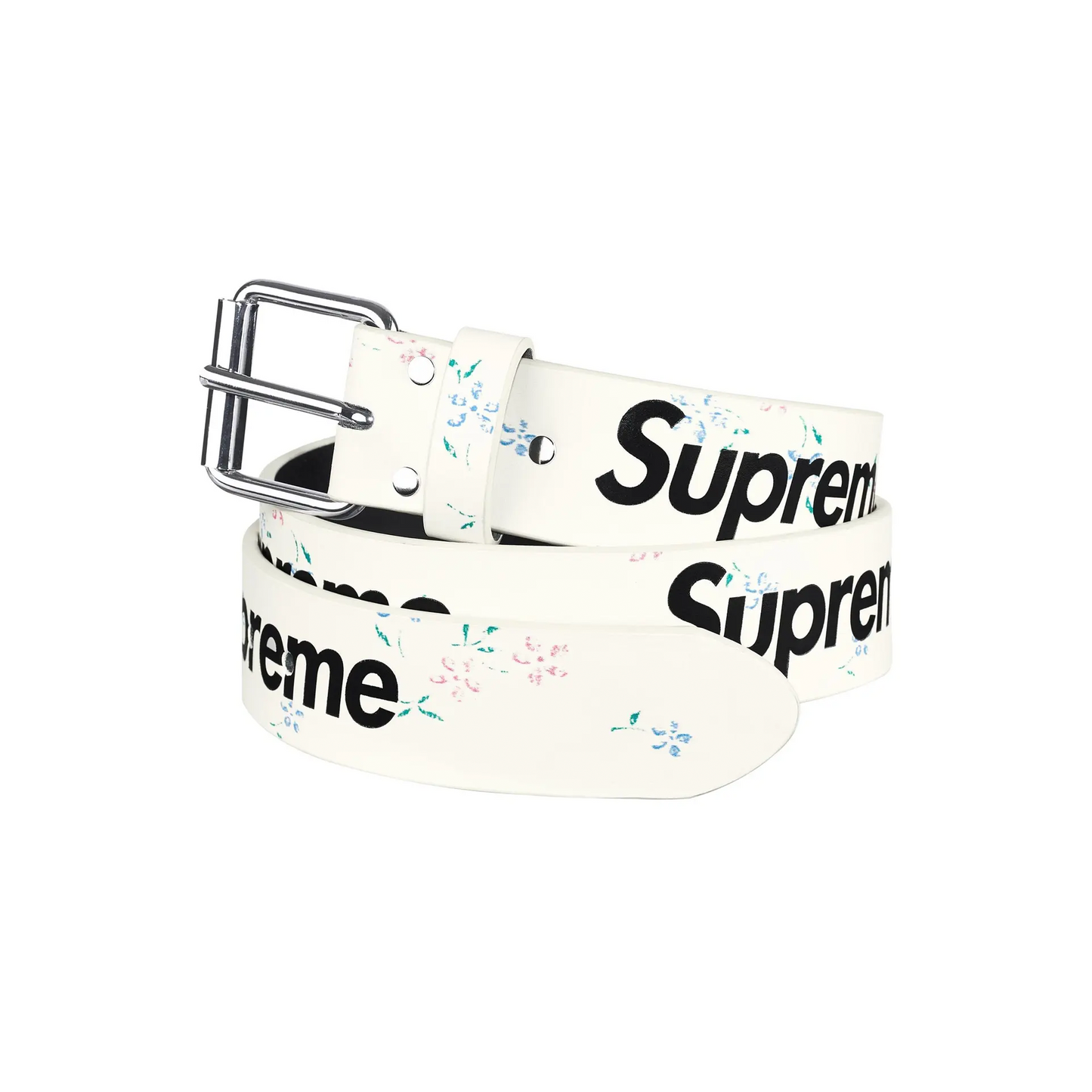 Supreme Repeat Leather Belt (FW25) White Floral