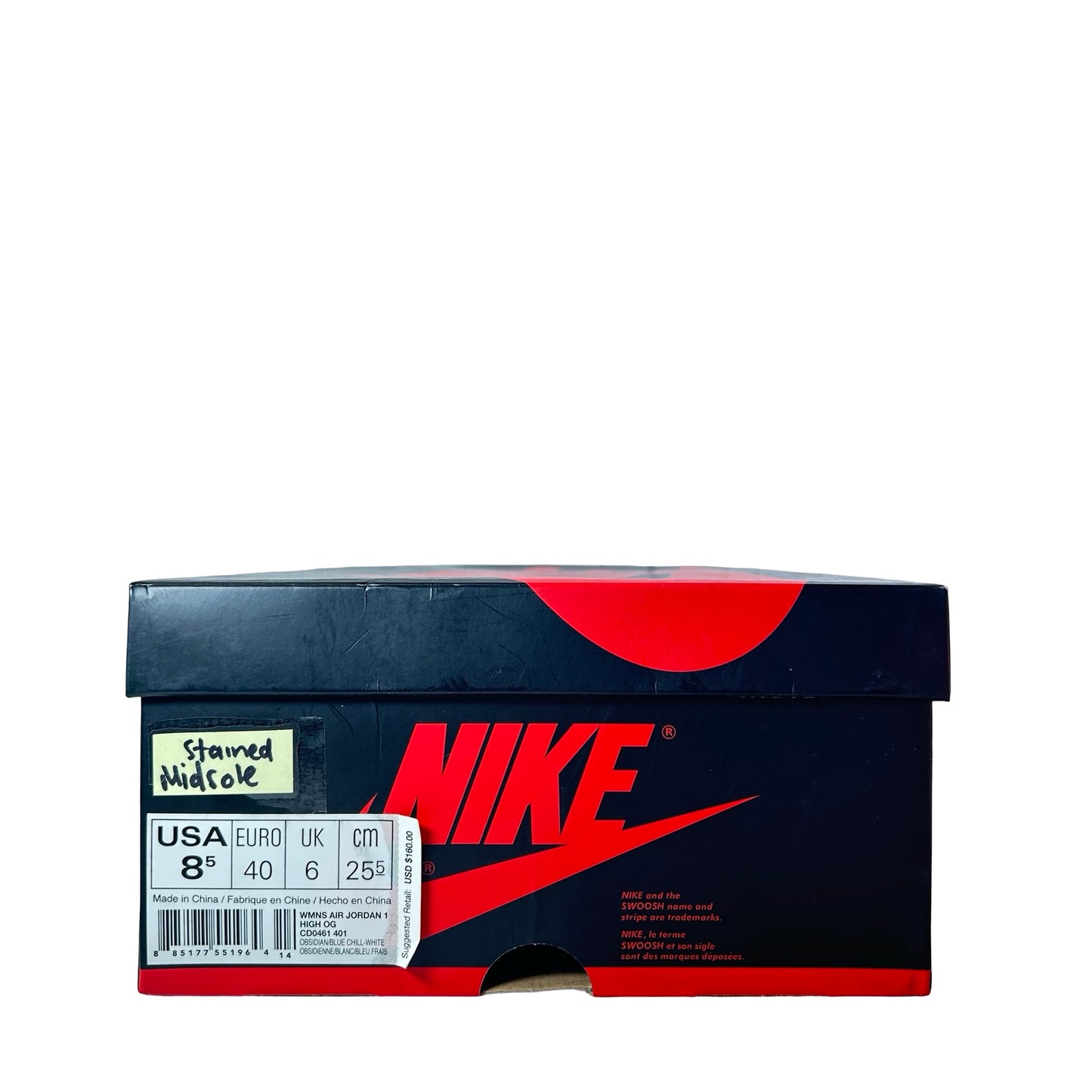 CD0461 401 Jordan 1 Retro High UNC Patent (Women's) - 8.5 W (Lightly Stained Midsole)