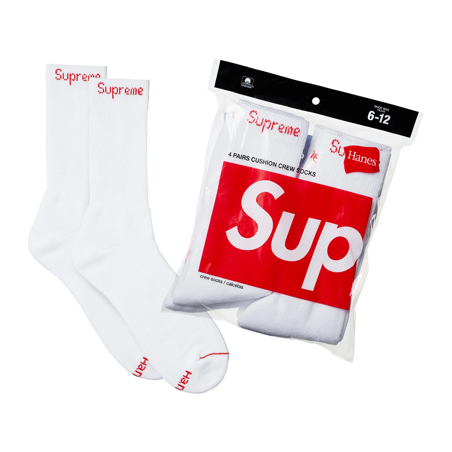 Supreme Hanes Socks (4 Pack) White
