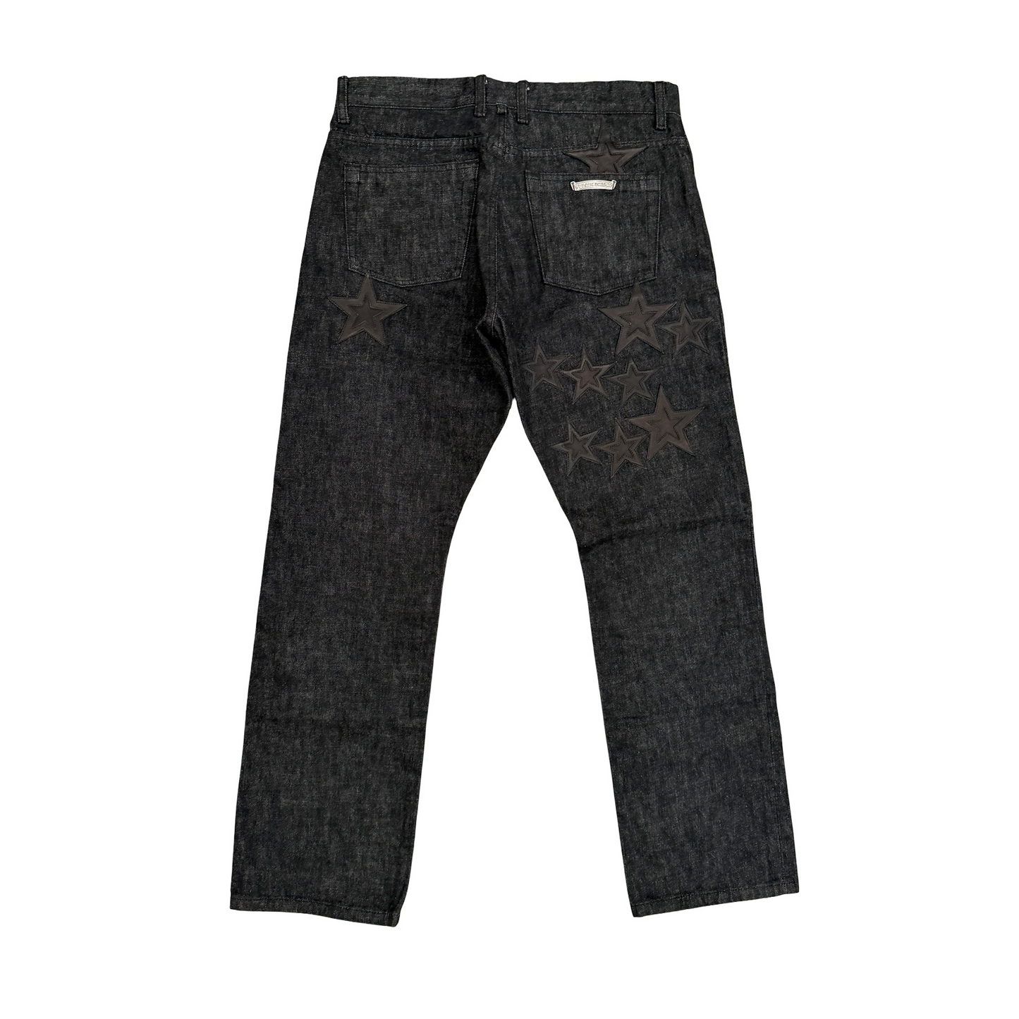 Chrome Hearts Black Leather Star Patch Denim