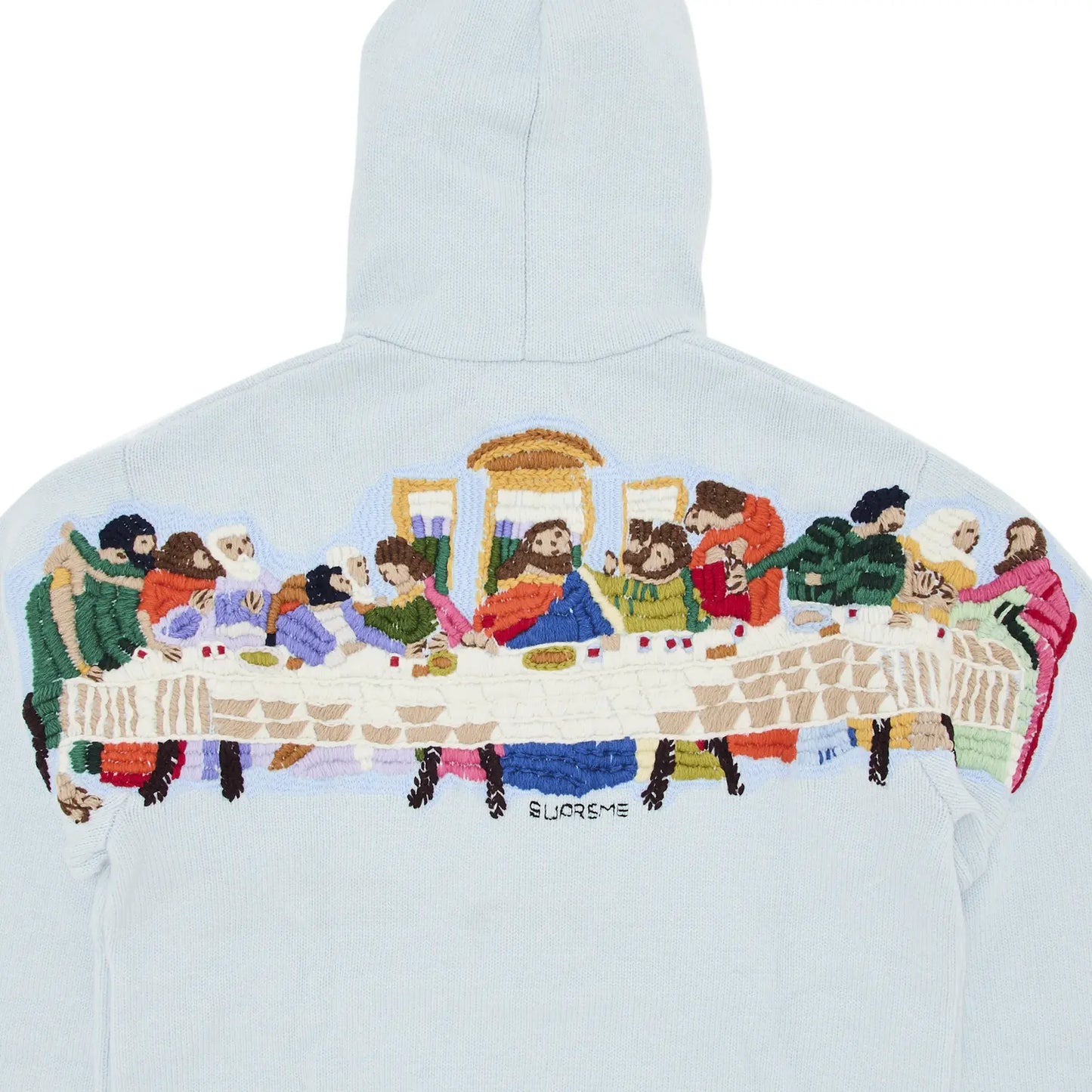 Supreme Last Supper Embroidered Zip Up Hooded Sweater Light Blue