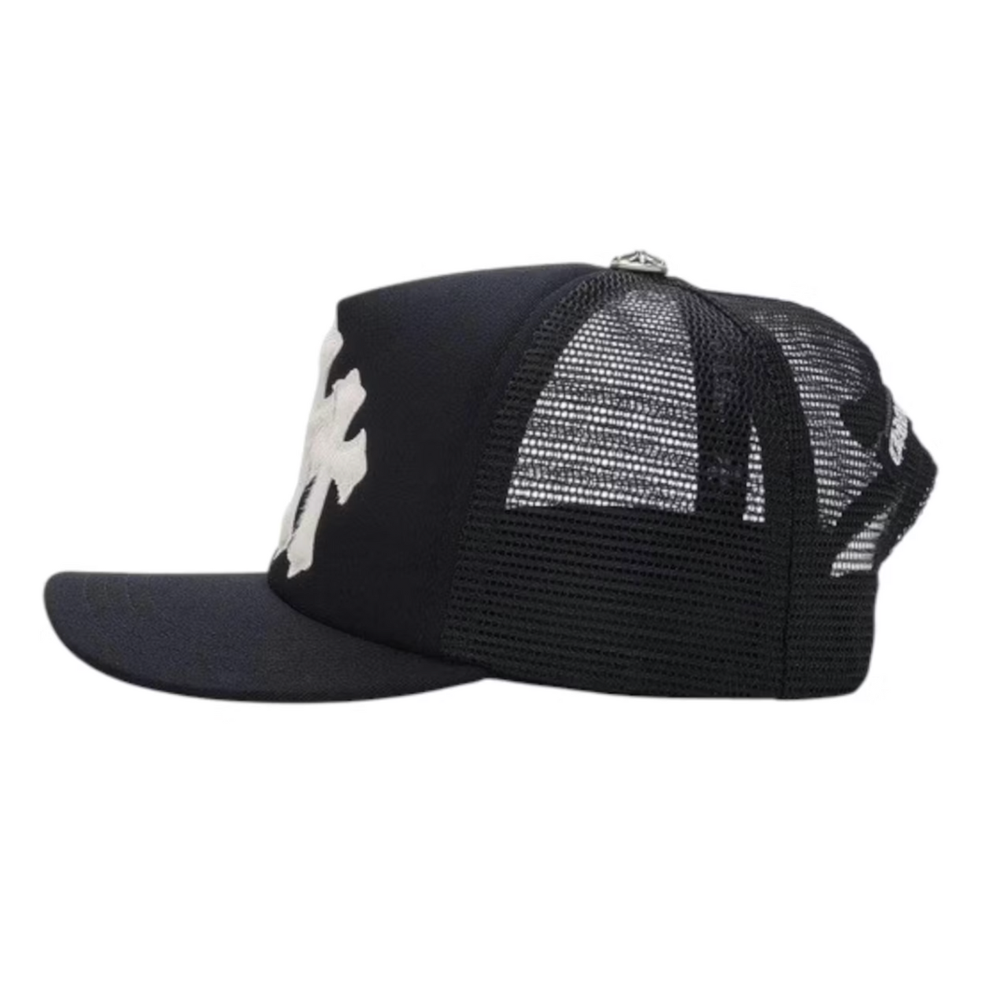 Chrome Hearts White Cemetary Cross (Pony Hair) CH Trucker Hat Black