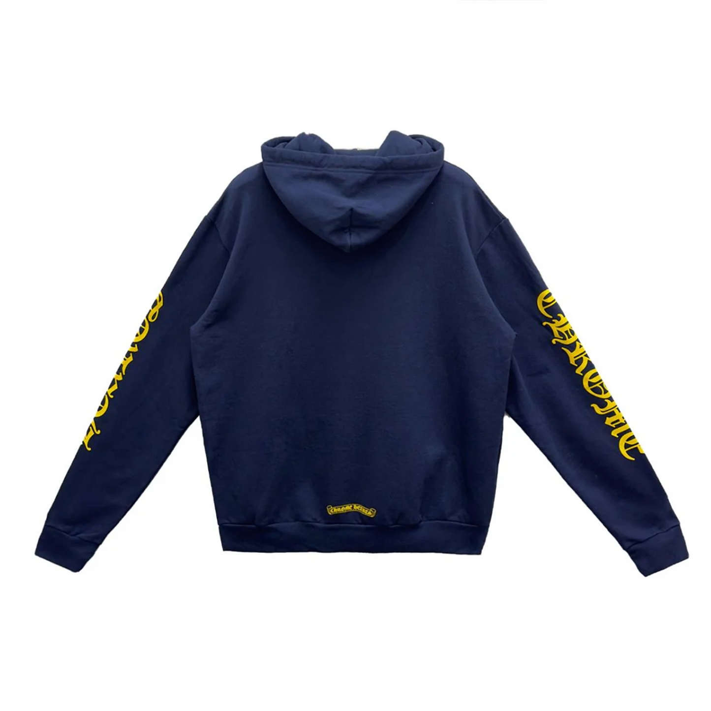 Chrome Hearts Navy & Yellow Script Logo Hoodie