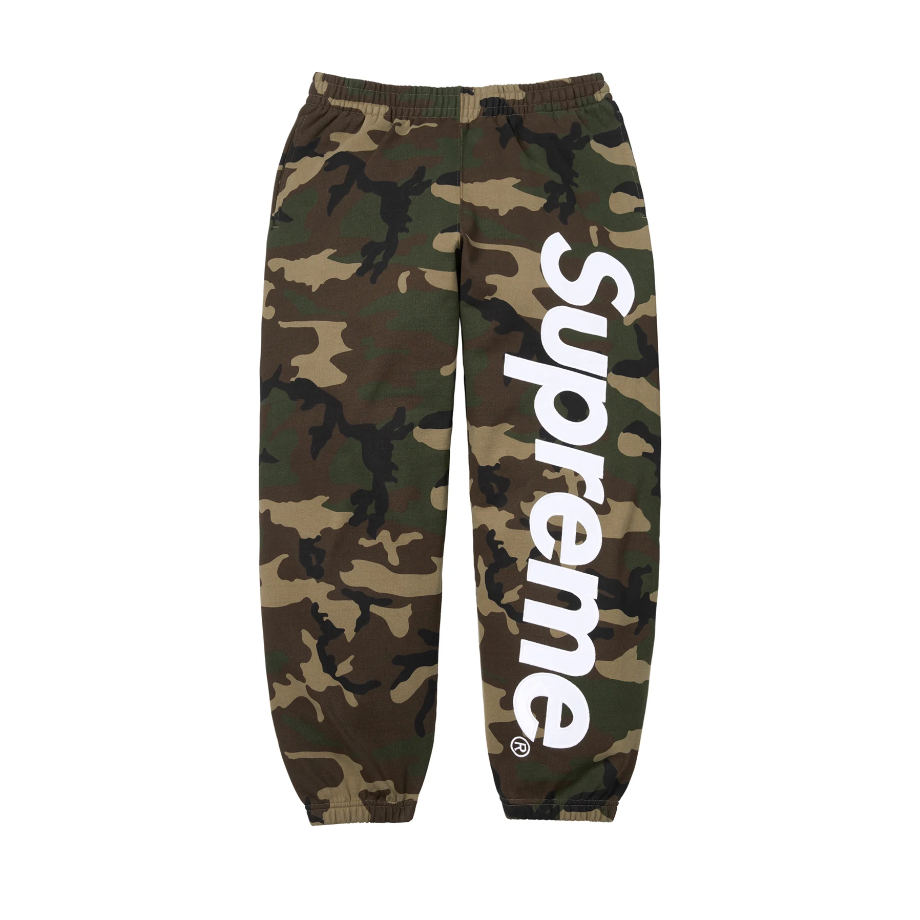 Supreme Satin Applique Sweatpant (SS26) Woodland Camo – DISTRICT 