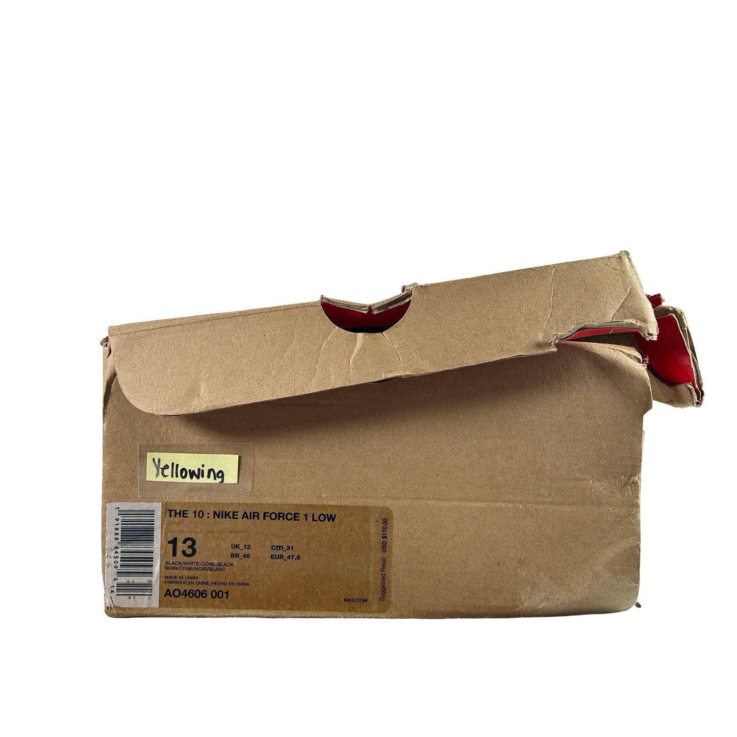 AO4606 001 Nike Air Force 1 Low Off-White Black White - 13 M (Swooshes Slightly Yellowing) (Damaged Box)