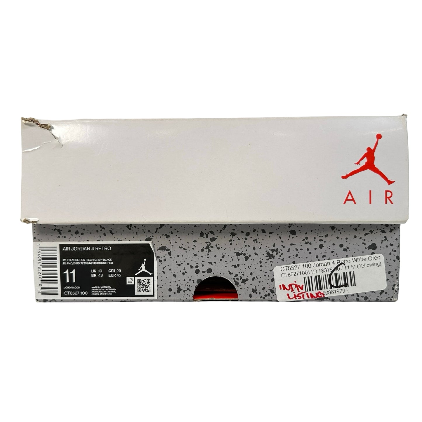 CT8527 100 Jordan 4 Retro Blanco Oreo