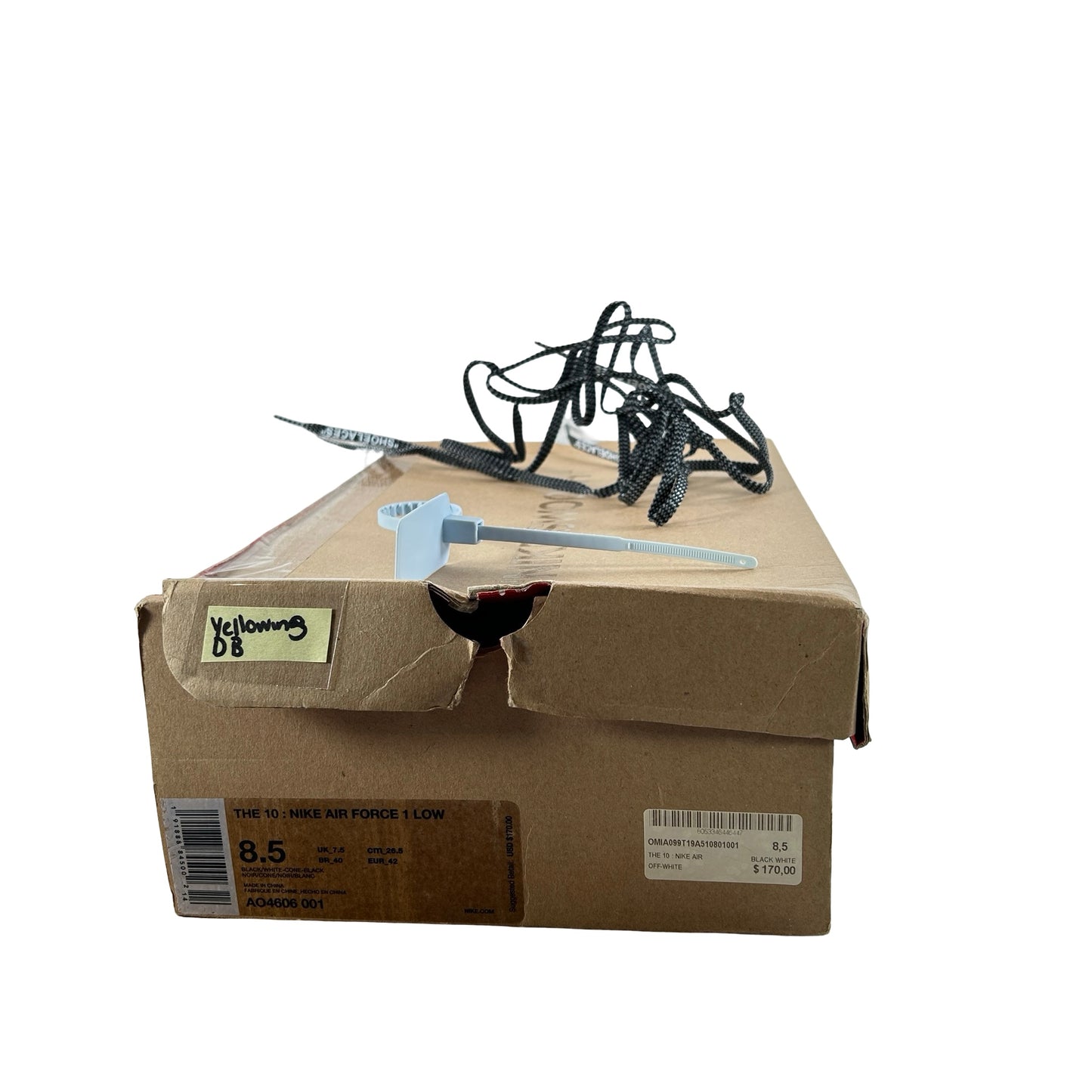 AO4606 001 Nike Air Force 1 Low Off-White Black White - 8.5 M (Swooshes Slightly Yellowing) (Damaged Box)