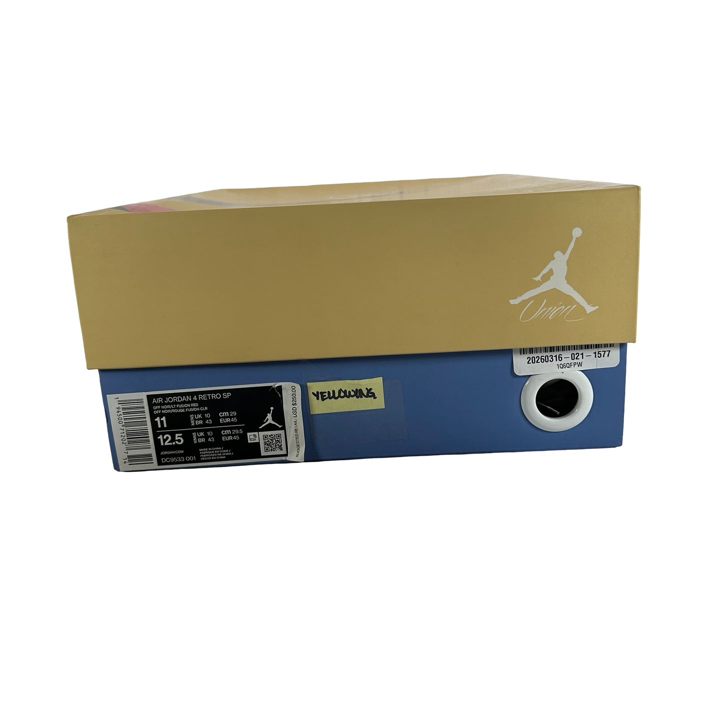 DC9533 001 Jordan 4 Union Off Noir - 11 M (Yellowing)