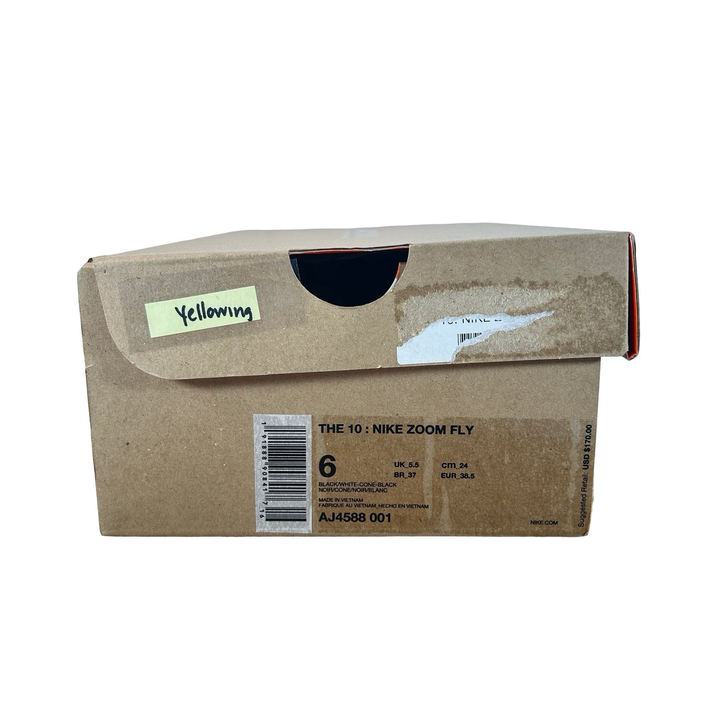 AJ4588 001 Nike Zoom Fly Off-White Black Silver - 6 M (Yellowing)