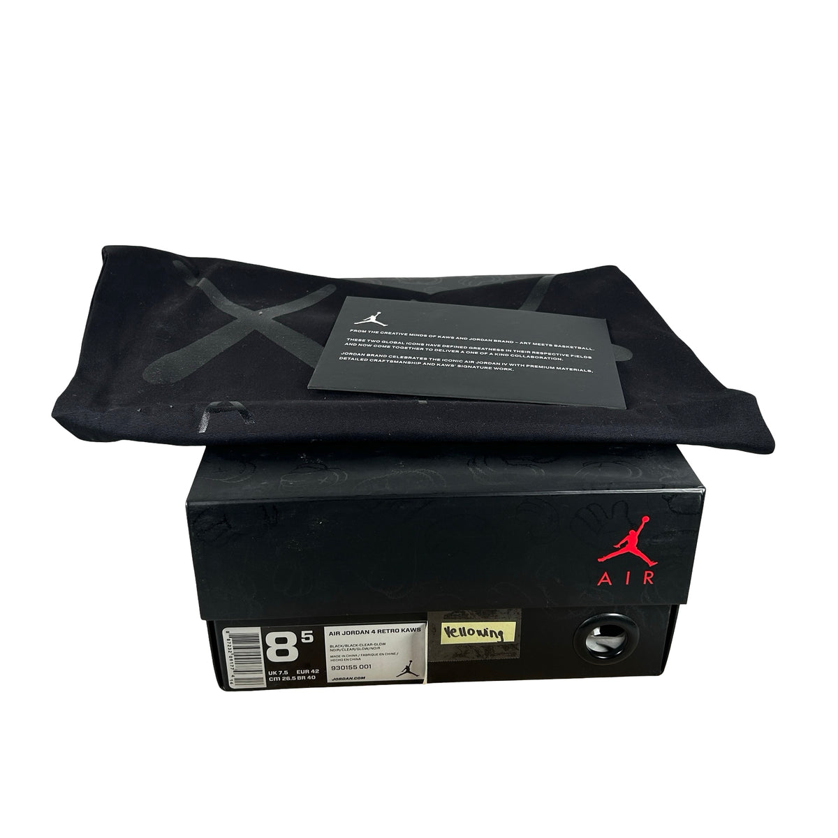 930155 001 Air Jordan 4 Kaws Black - 8.5 M (Yellowing)