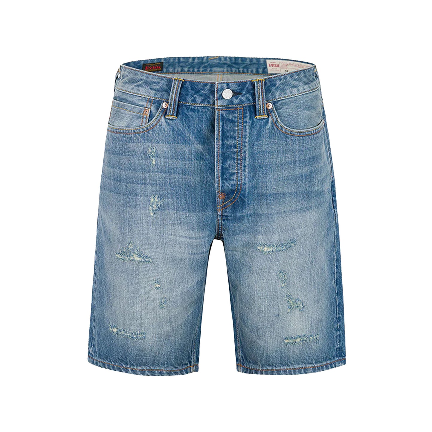 Evisu Playful Seagull and The Great Wave Print Regular Fit Denim Shorts