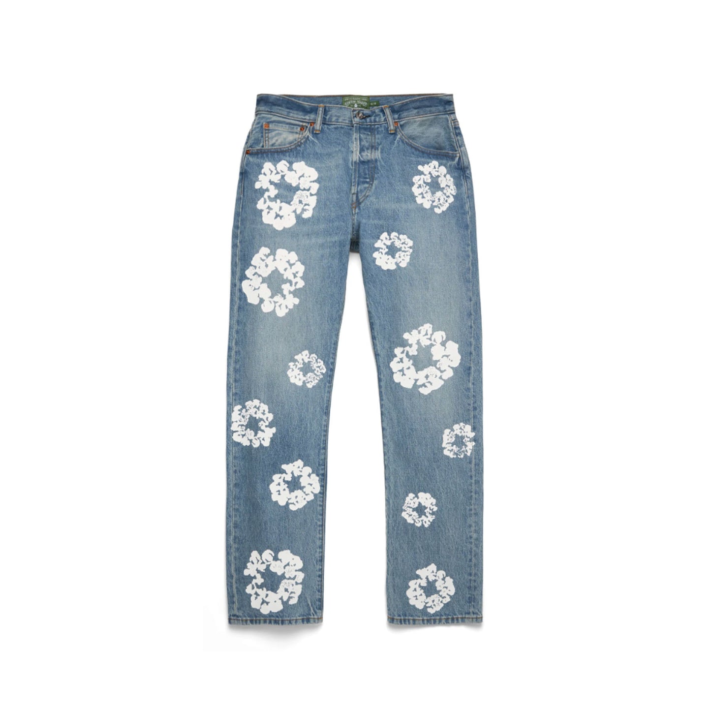 Straight Cotton Wreath Denim Pant Light Wash