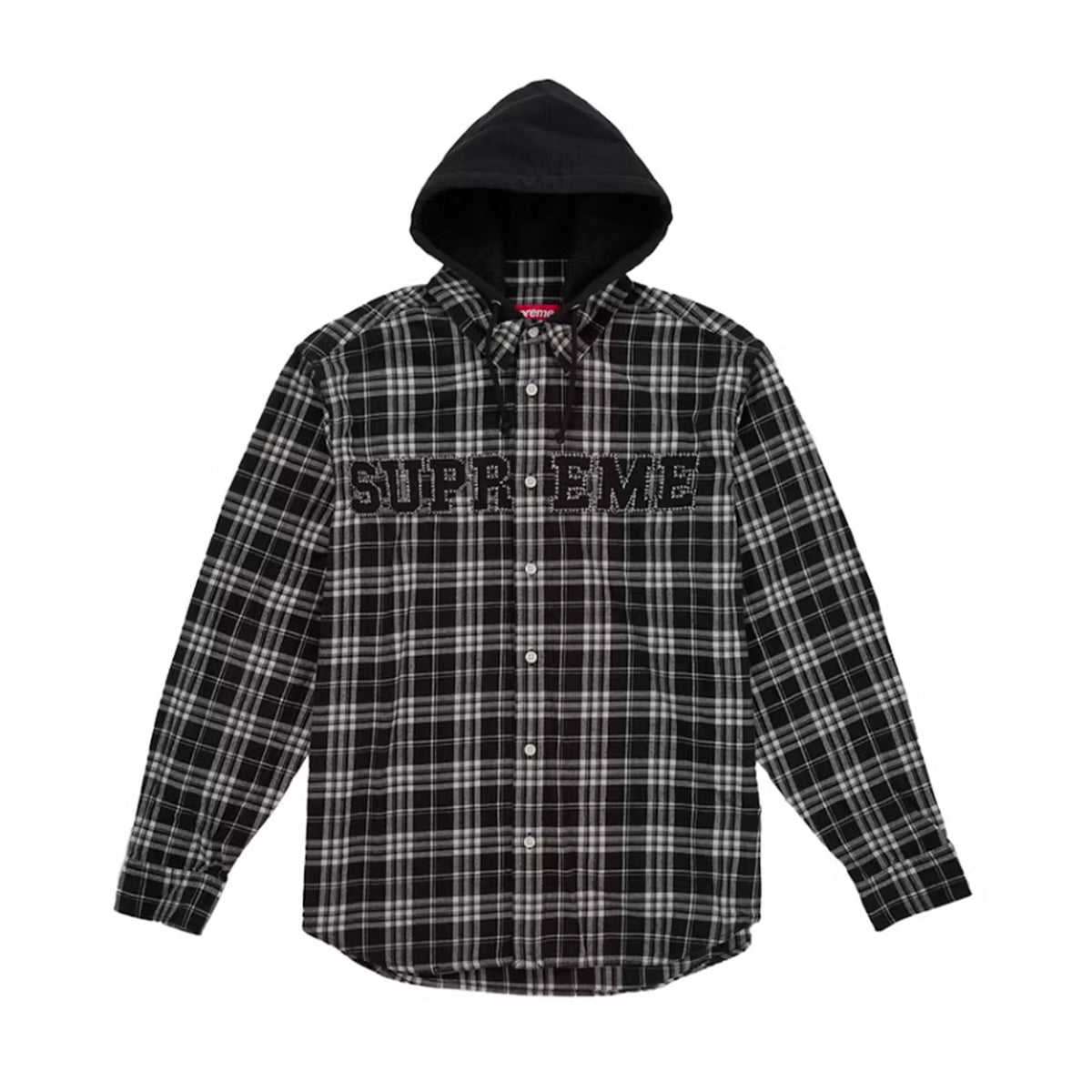 Supreme Applique Hooded Flannel Shirt Black