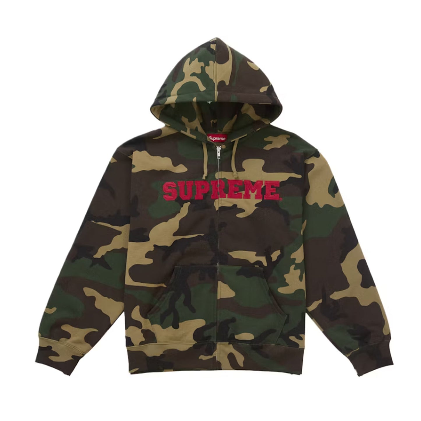 Supreme Collegiate Applique Zip Up Hooded Sweatshirt Woodland Camo