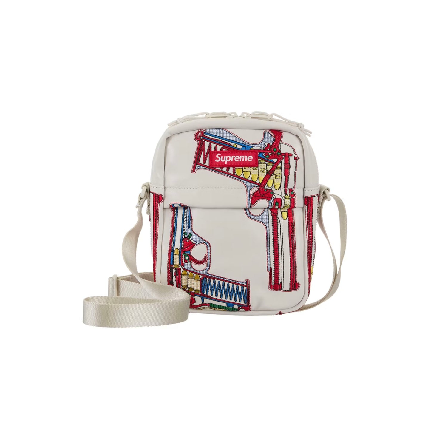 Supreme Guns Embroidered Leather Shoulder Bag White