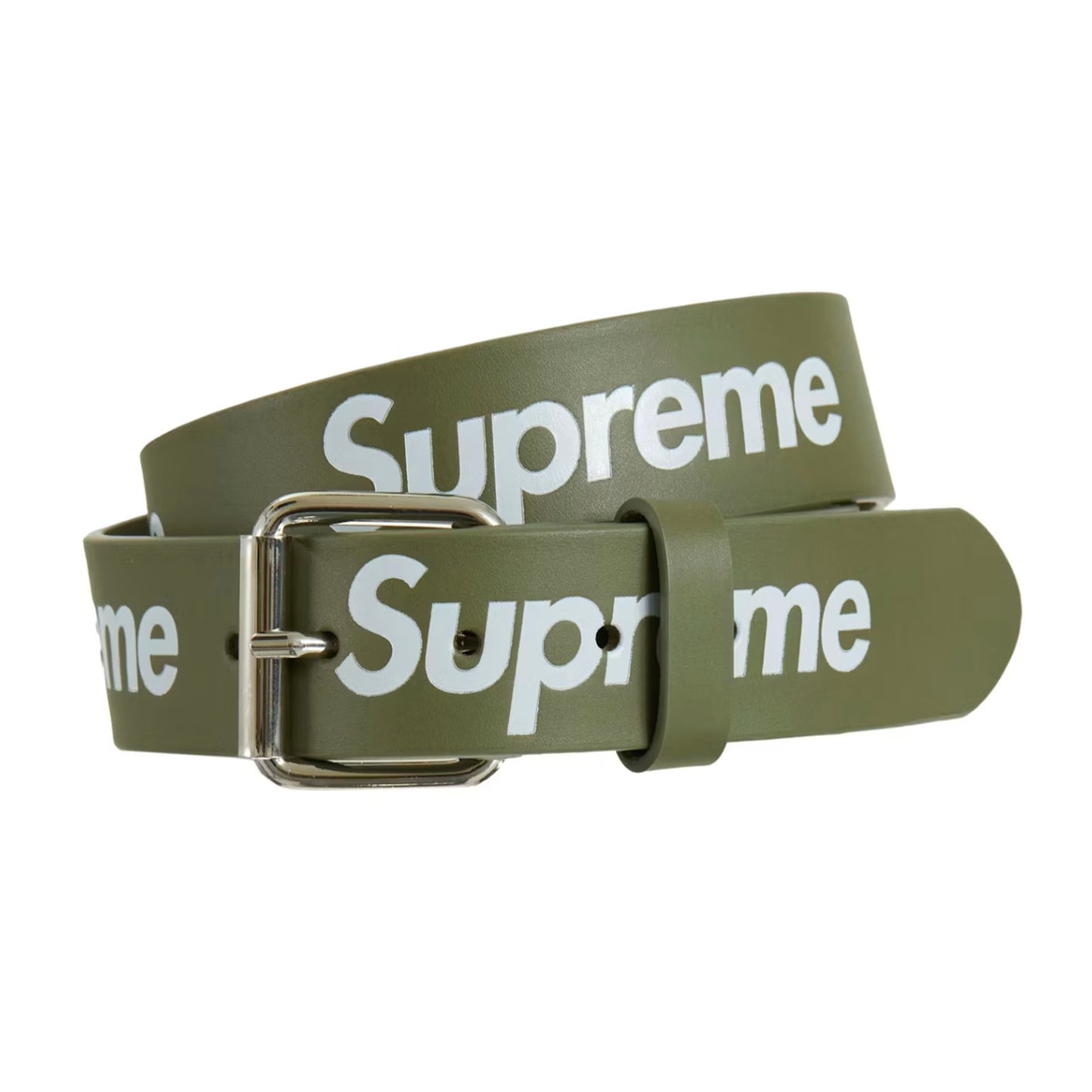 Supreme Repeat Leather Belt Olive