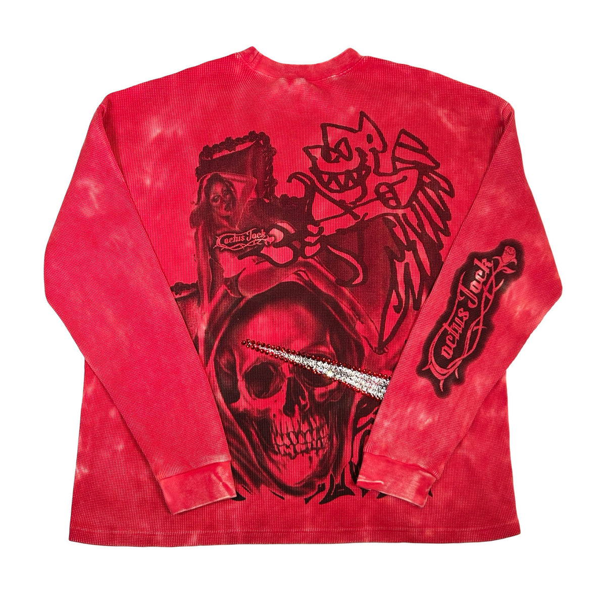 Travis Scott Cactus Jack x Nike Tie Dye Thermal Rhinestone Long Sleeves T-Shirt Red