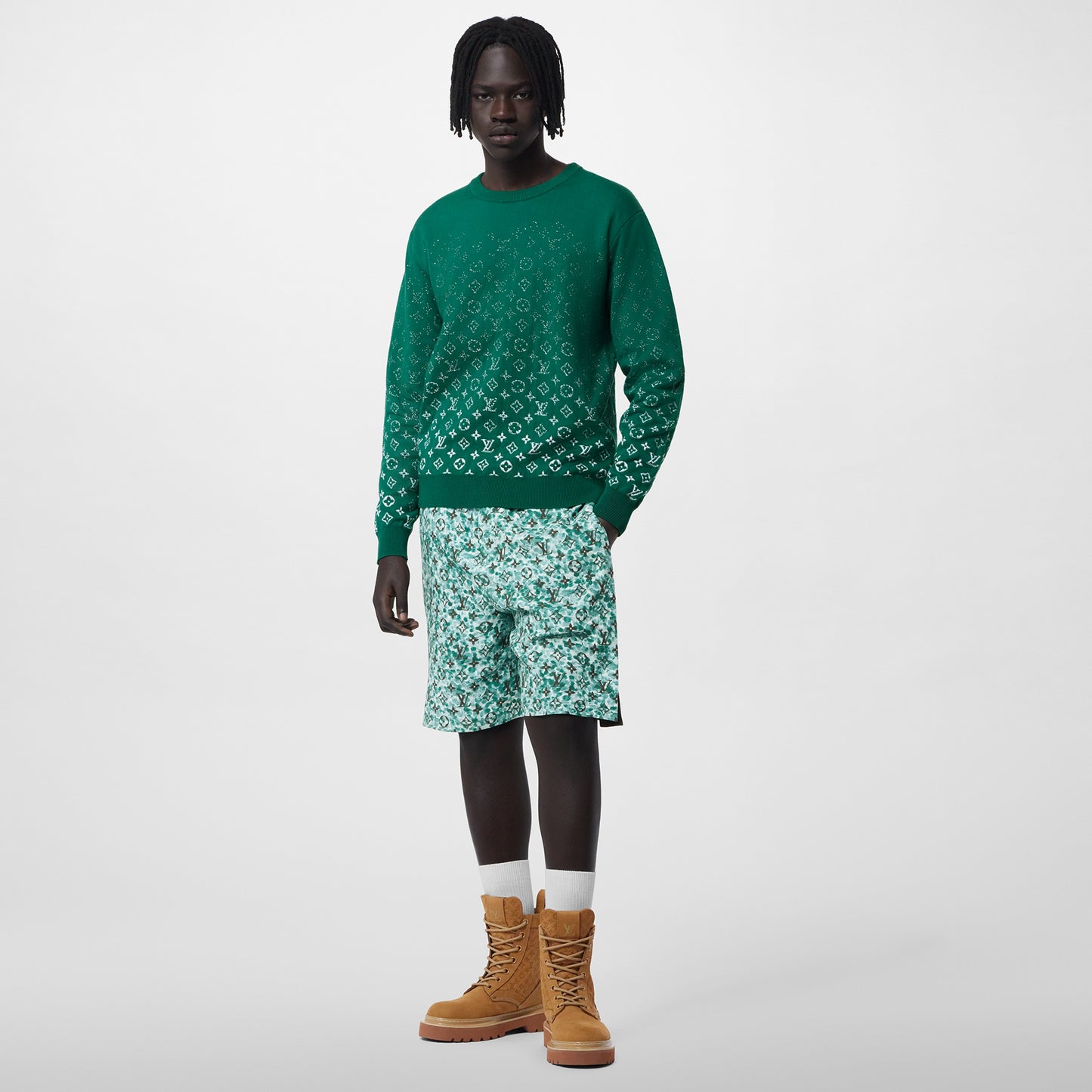 1ABIYM Louis Vuitton Monogram Gradient Cotton Crewneck Green