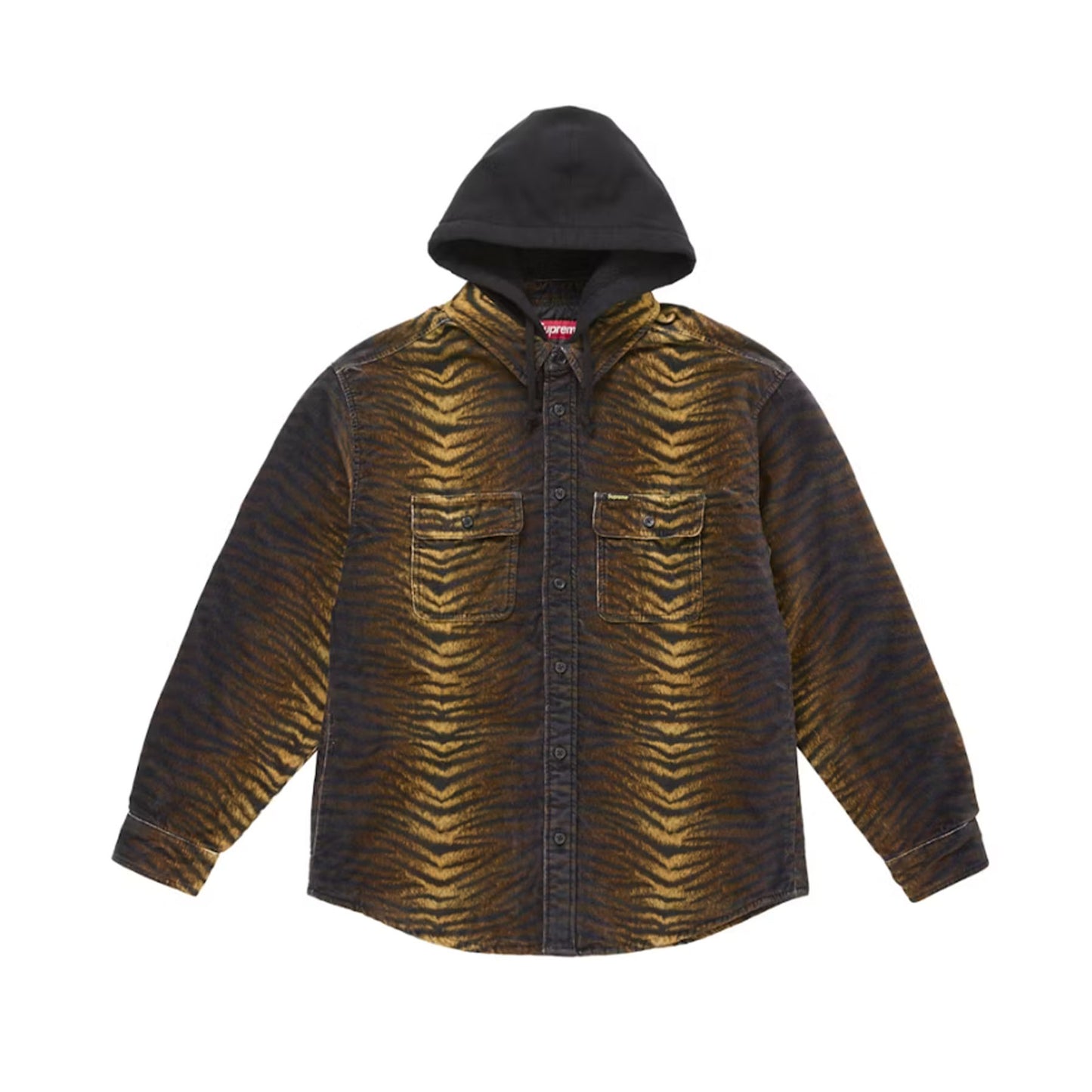 Supreme Quilted Lined Hooded Velvet Shirt Tiger