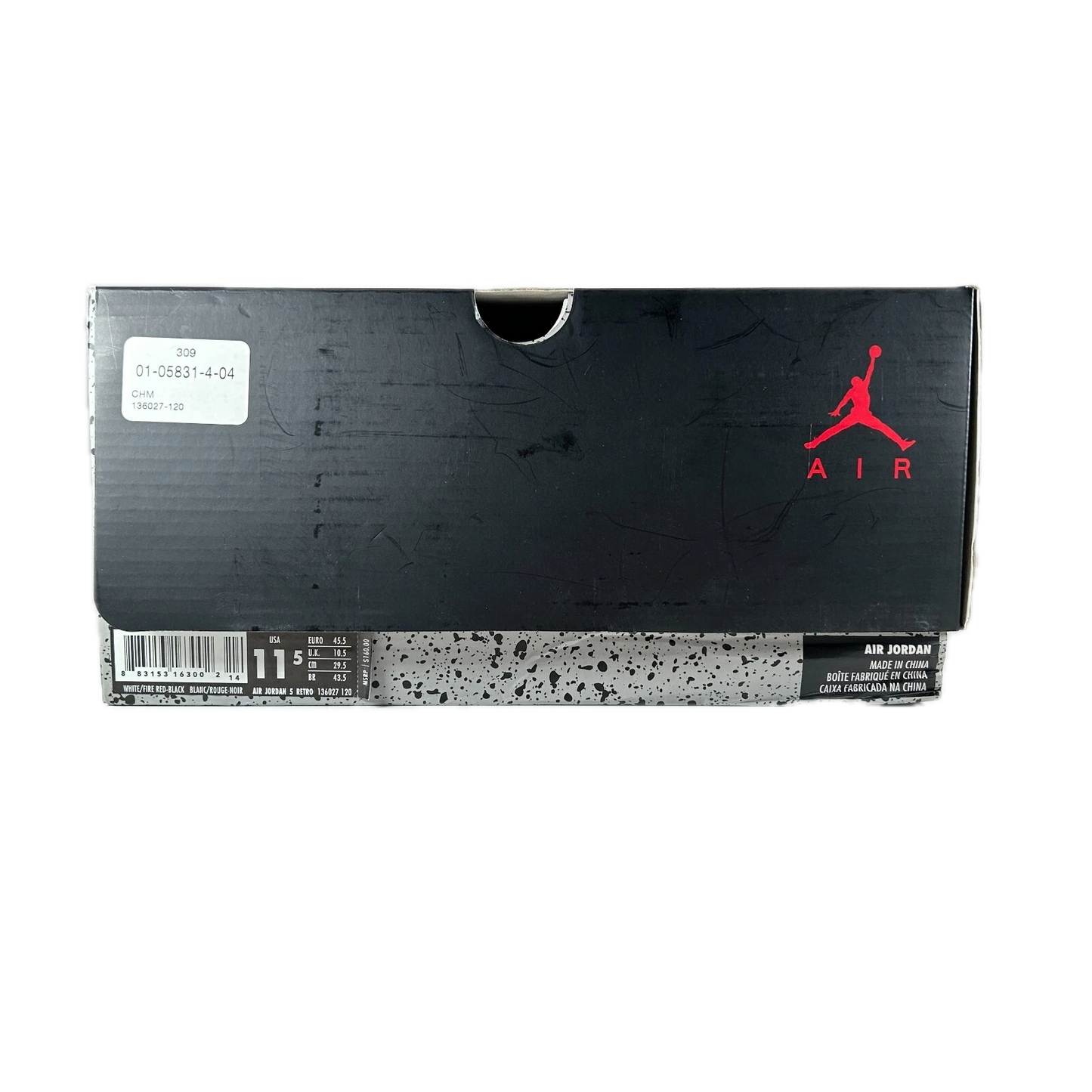 136027 120 Jordan 5 Retro Fire Red Black Tongue (2013) - 11.5 M (Soles & Midsoles Yellowing)
