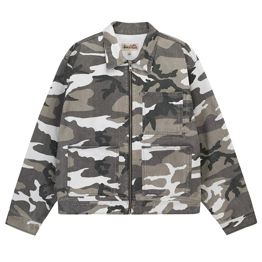 Stussy Camo Zip Work Jacket Grey - S (Used)