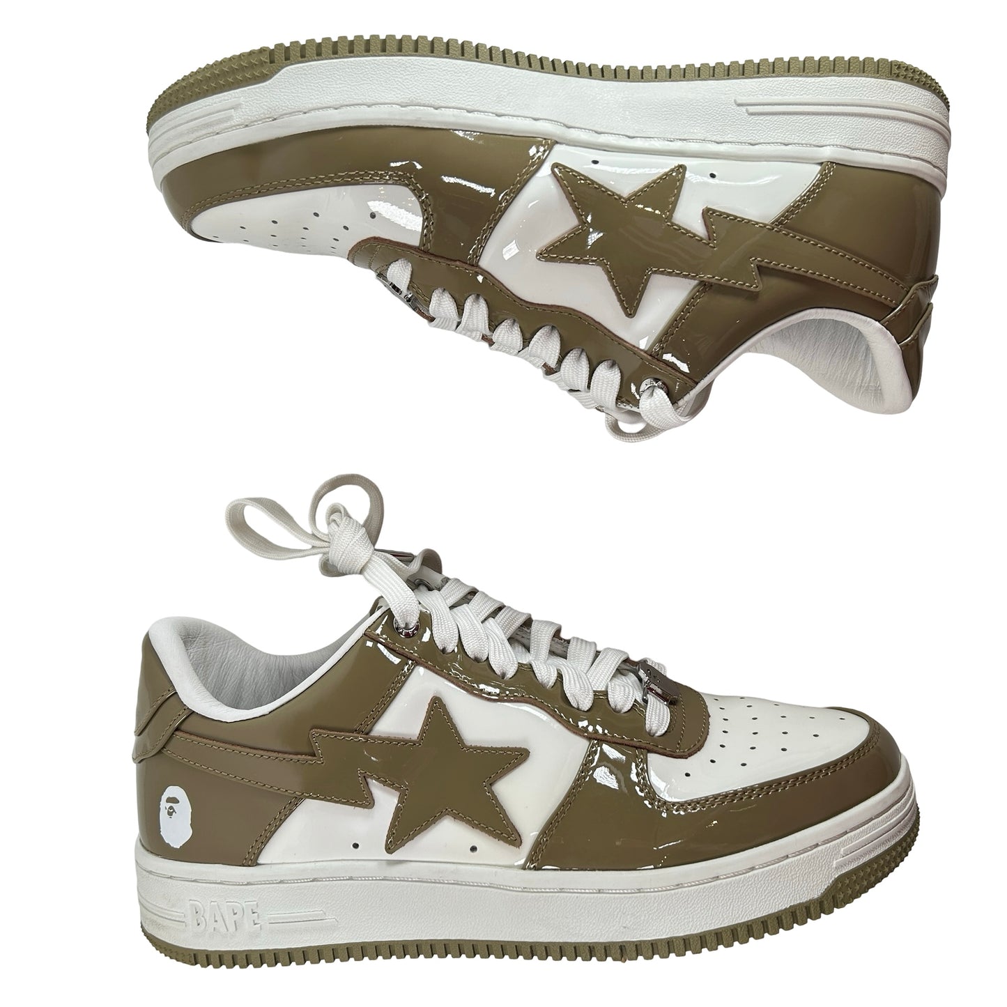 1I70 291 021 A Bathing Ape Bape Sta Patent Leather White Khaki (2023) [USED] - 9 M (Used) (No Box)