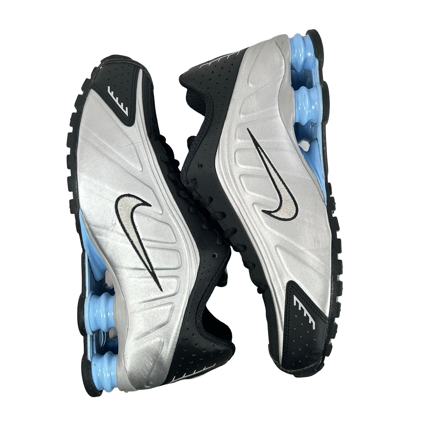 HQ1988 004 Nike Shox R4 Metallic Silver Black Psychic Blue [USED] -  9 M (Used)