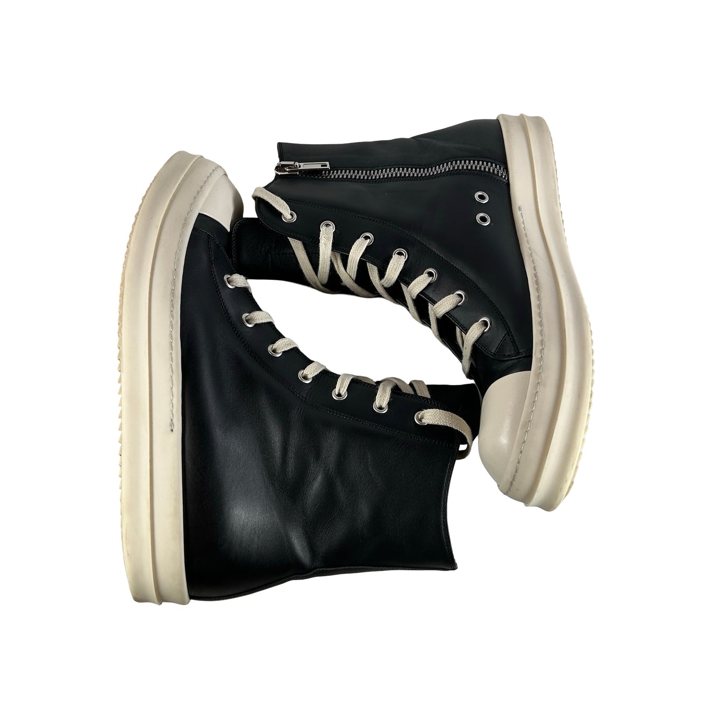 RU01B1890 Rick Owens Ramones Leather High Top Black Cream [USED] - EU 42 (Used2) (No Box2)