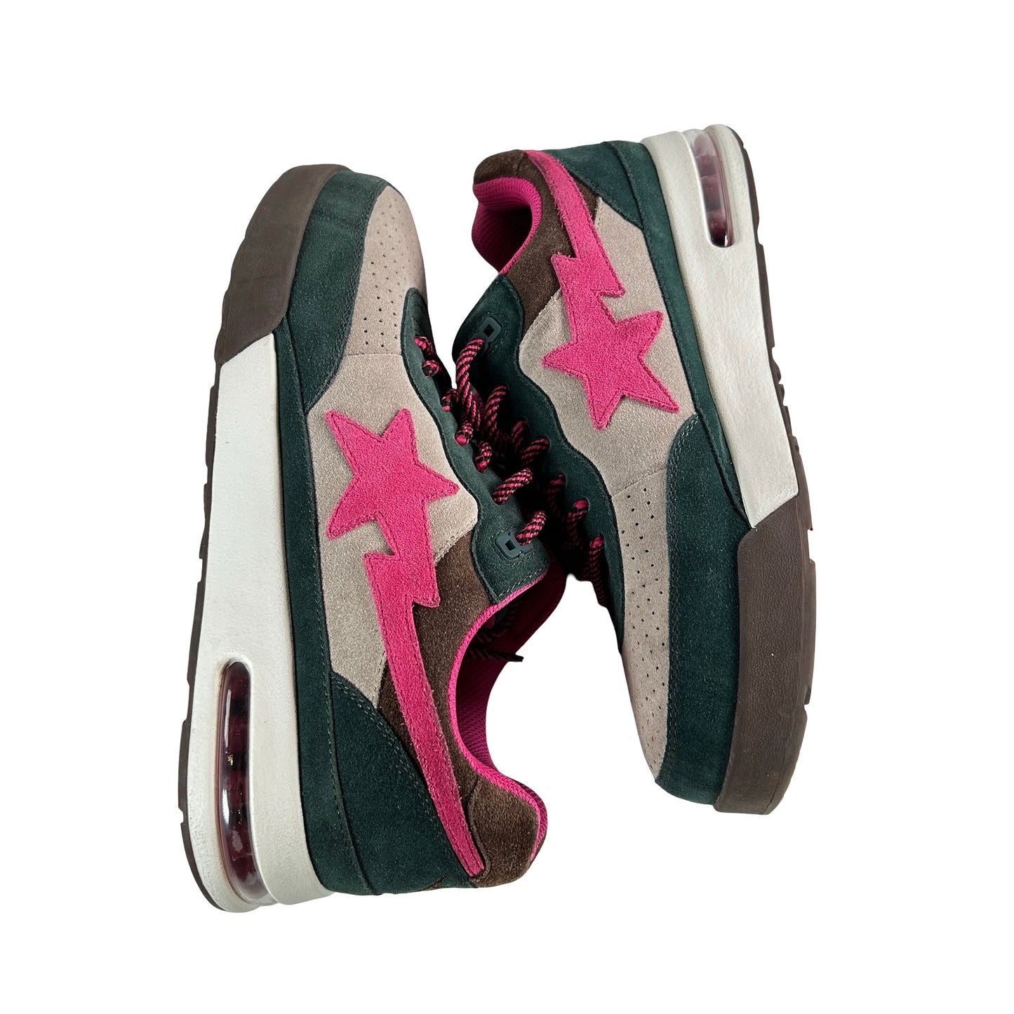 1J30191021 A Bathing Ape Road Sta Premium Suede Dark Green Pink Beige [USED] - 9 M (Used)