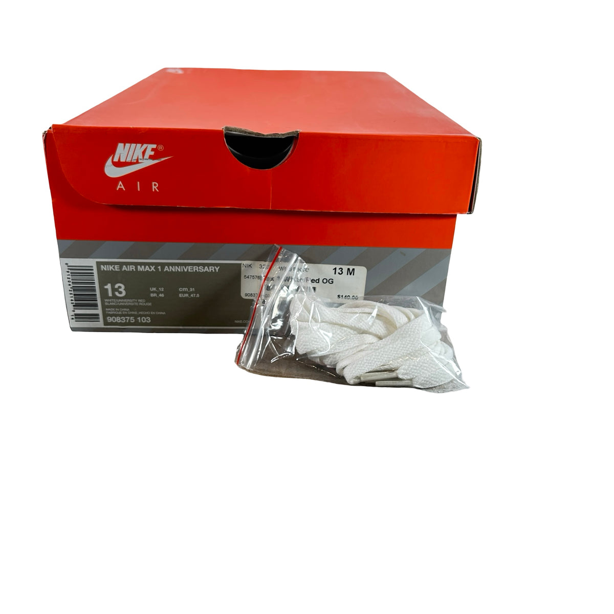 908375 103 Nike Air Max 1 Anniversary Red (2017/2018 Restock Pair) [USED] - 13 M (Used)