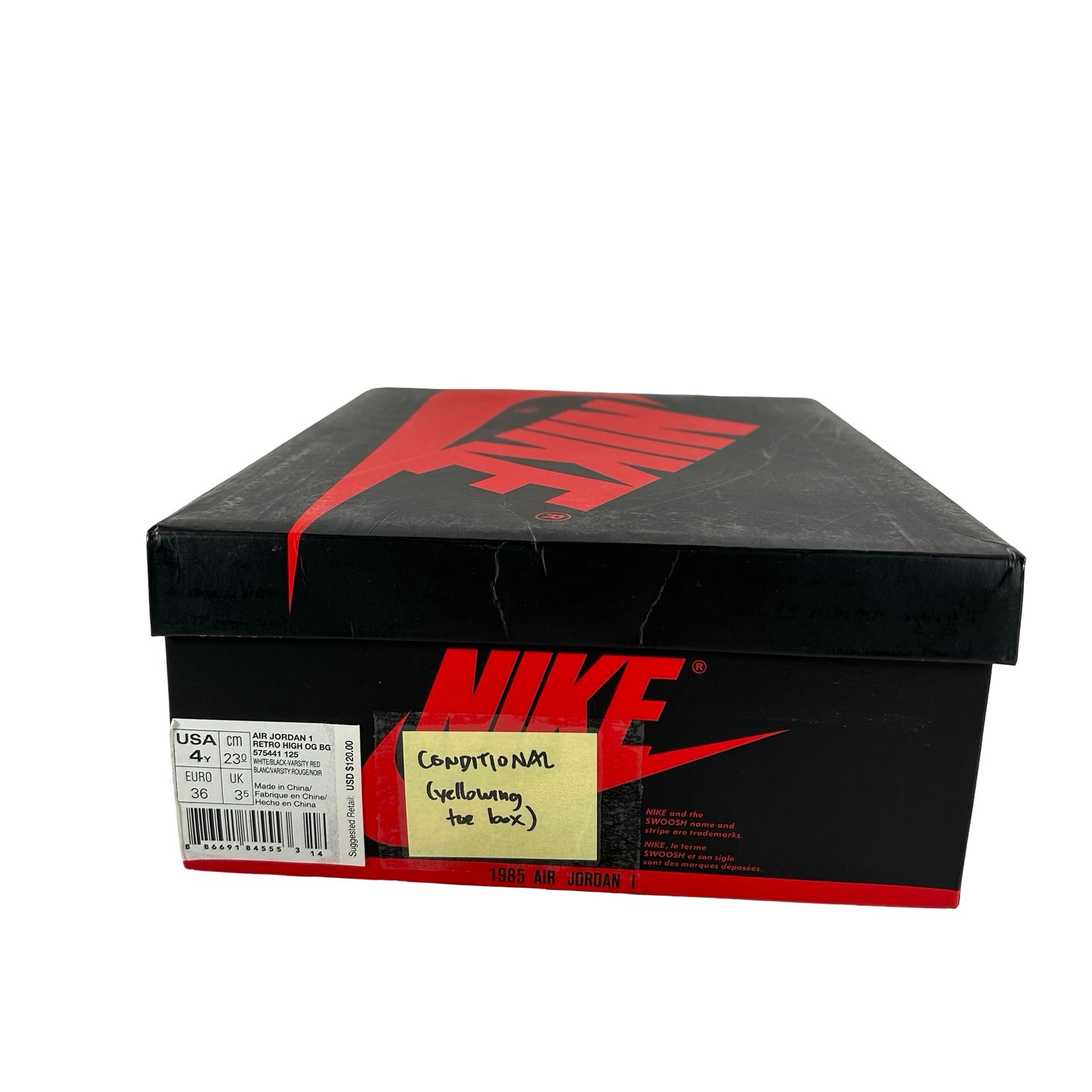 575441 125 Jordan 1 Retro Black Toe (2016) (GS) [CONDITIONAL] - 4 Y (Yellowing Toe Box)