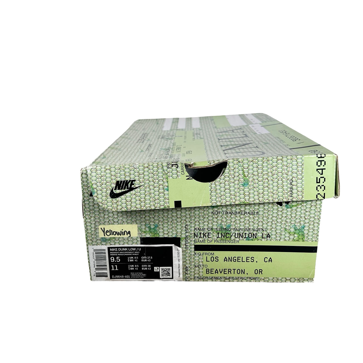 DJ9649 401 Nike Dunk Low Union Passport Pack Pistachio - 9.5 M (Yellowing)