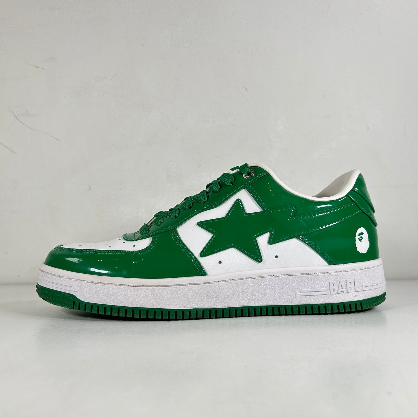 A Bathing Ape Bape Sta Patent Leather Green White [USED] - 9.5 M (Used) (Replace Box)