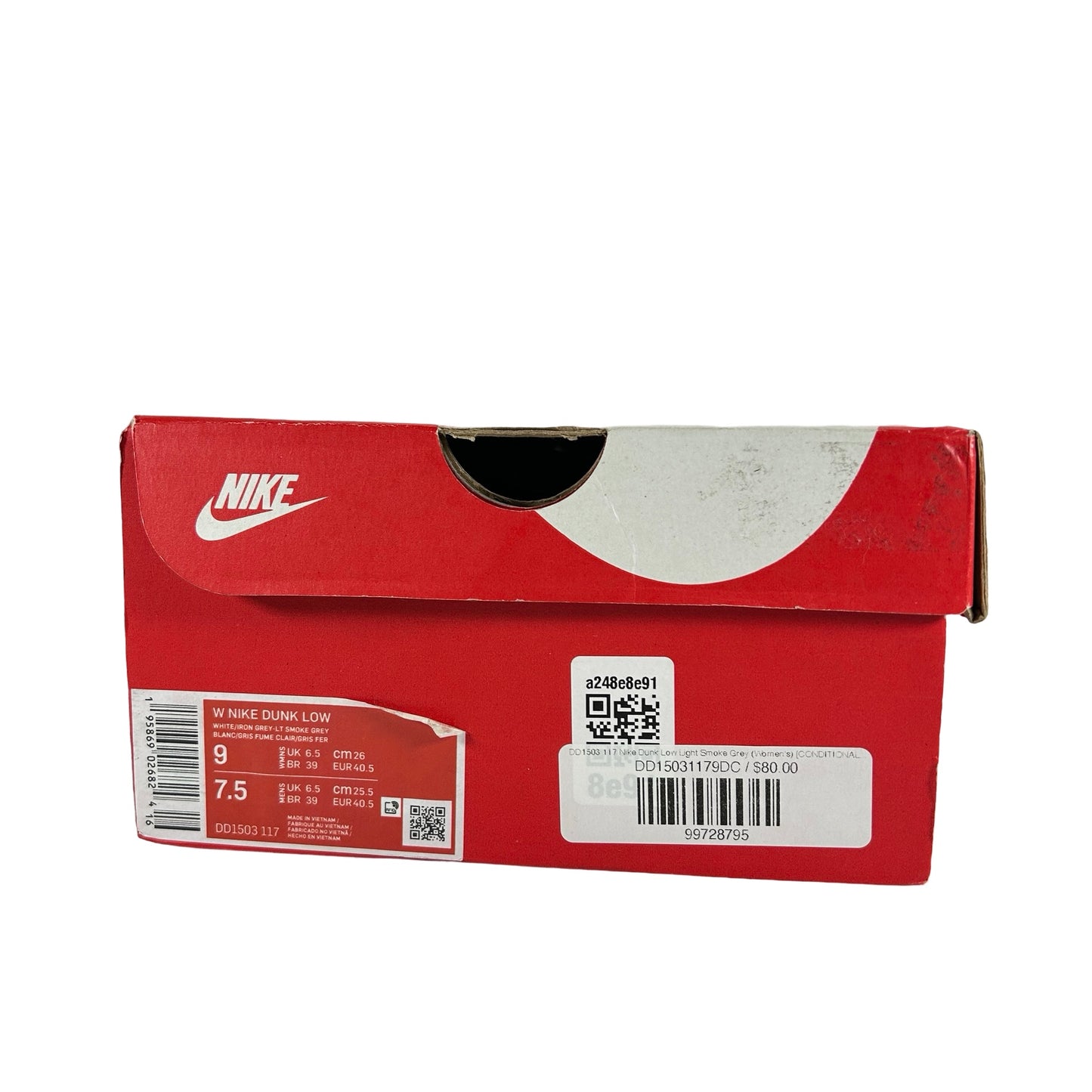 DD1503 117 Nike Dunk Low Light Smoke Grey (Women's) [CONDITIONAL] [Yellowing Midsole] - 9 W
