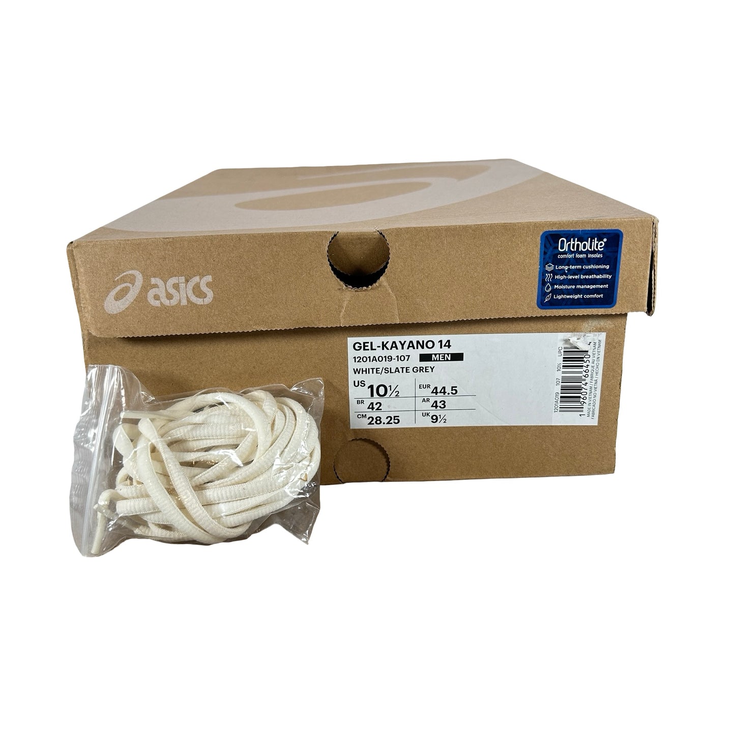 1201A019 107 ASICS Gel-Kayano 14 White Pure Silver Slate Grey Sage [USED] - 10.5 M (Used)