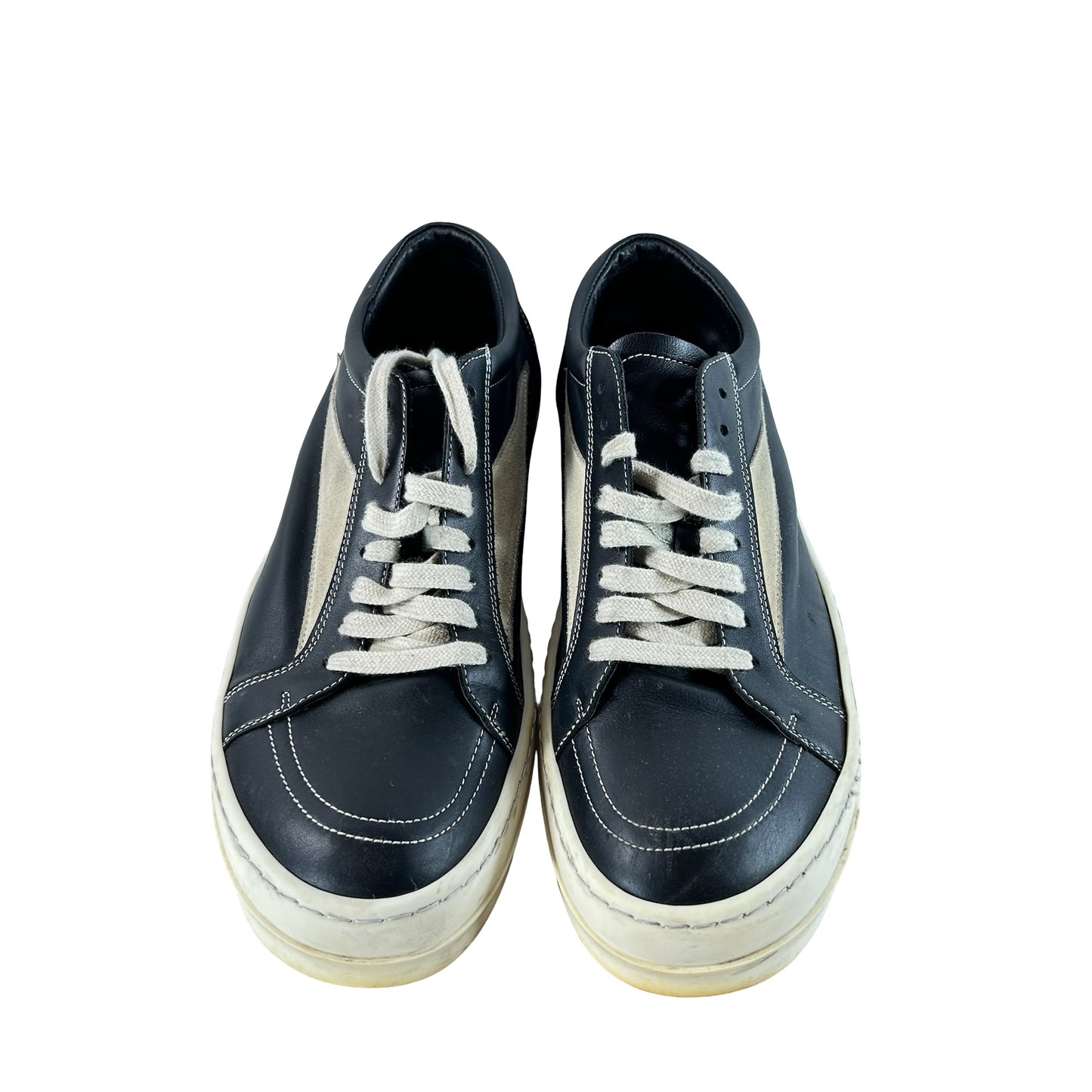 RU01E5897 LGYLVS 911 Rick Owens Vintage Leather Sneaker Black Milk [USED] - 43 EU / 10 US M (Used) (No Box)