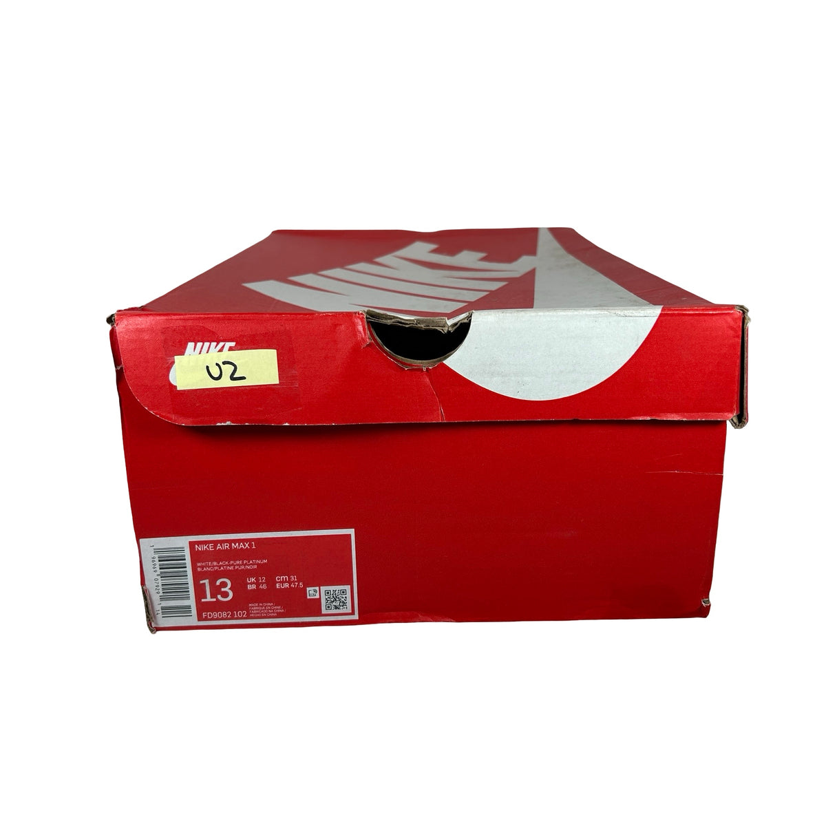 FD9082 102 Nike Air Max 1 White Black Medium Olive [USED] - 13 M (Used2)
