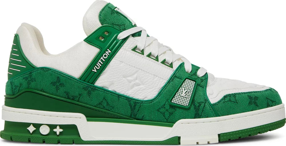 1A9JHV Louis Vuitton Trainer Green Monogram Denim White