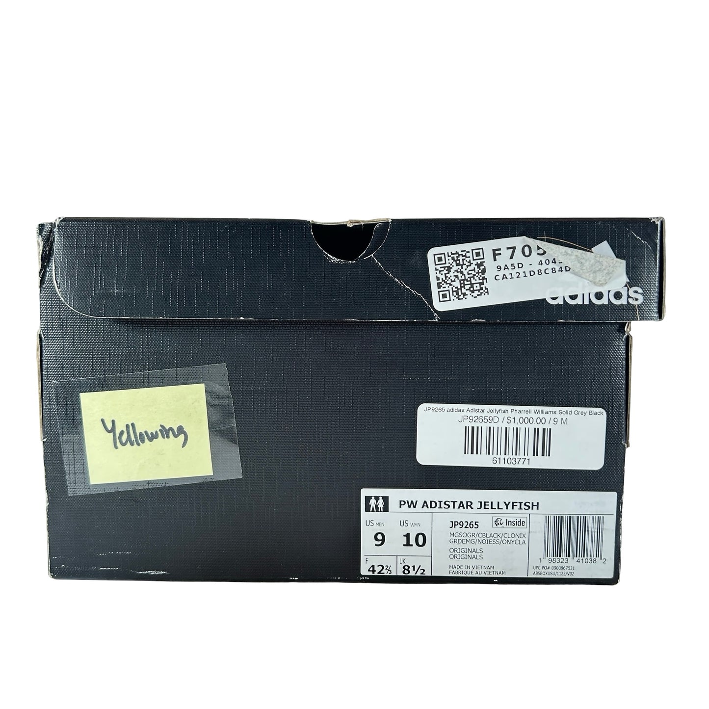 JP9265 adidas Adistar Jellyfish Pharrell Williams Solid Grey Black - 9 M (Slight Yellowing on Right Shoe)