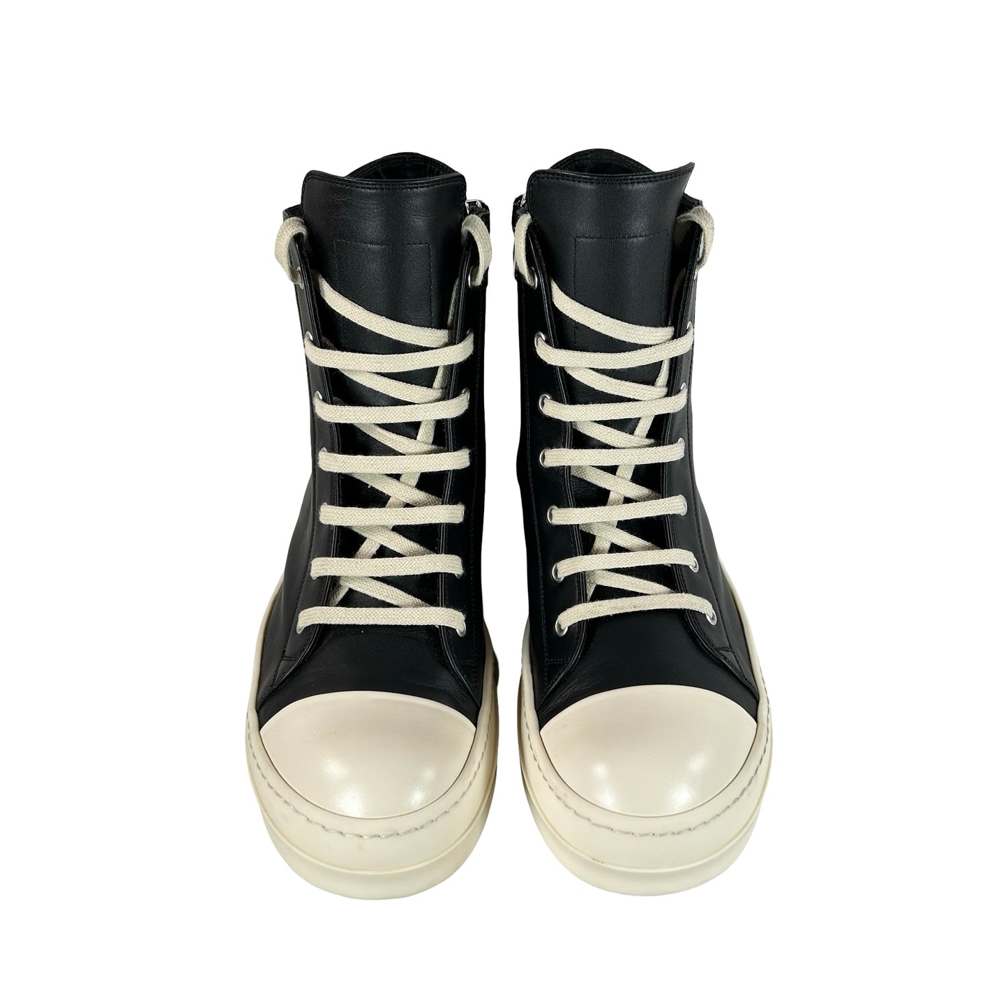 RU01B1890 Rick Owens Ramones Leather High Top Black Cream - 42 EU (Used) (No Box)