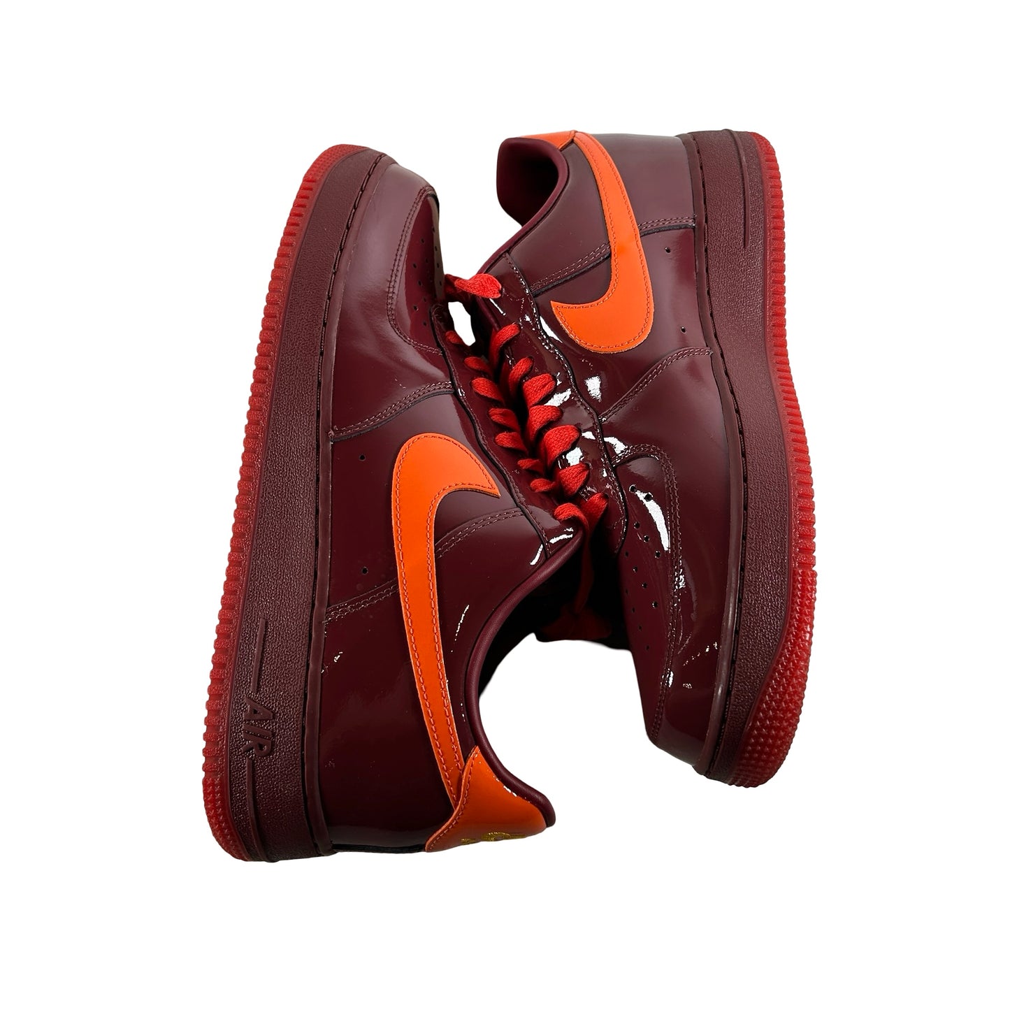 IO4489 601 Nike Air Force 1 Low Patent Leather Dark Team Red Safety Orange [USED] - 11.5 M (Used)