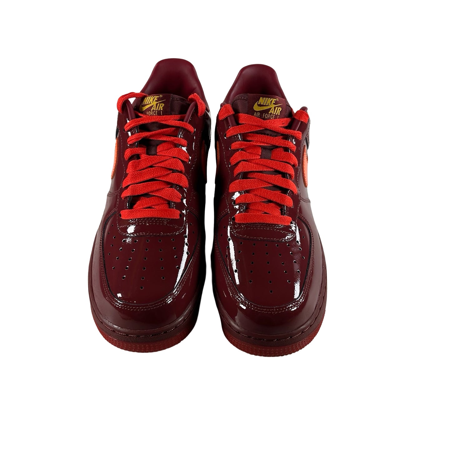 IO4489 601 Nike Air Force 1 Low Patent Leather Dark Team Red Safety Orange [USED] - 11.5 M (Used)
