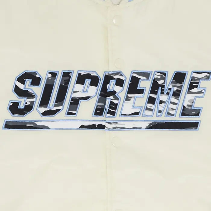 Supreme Mitchell & Ness Camo Logo Varsity Jacket White [USED] - L (Used)